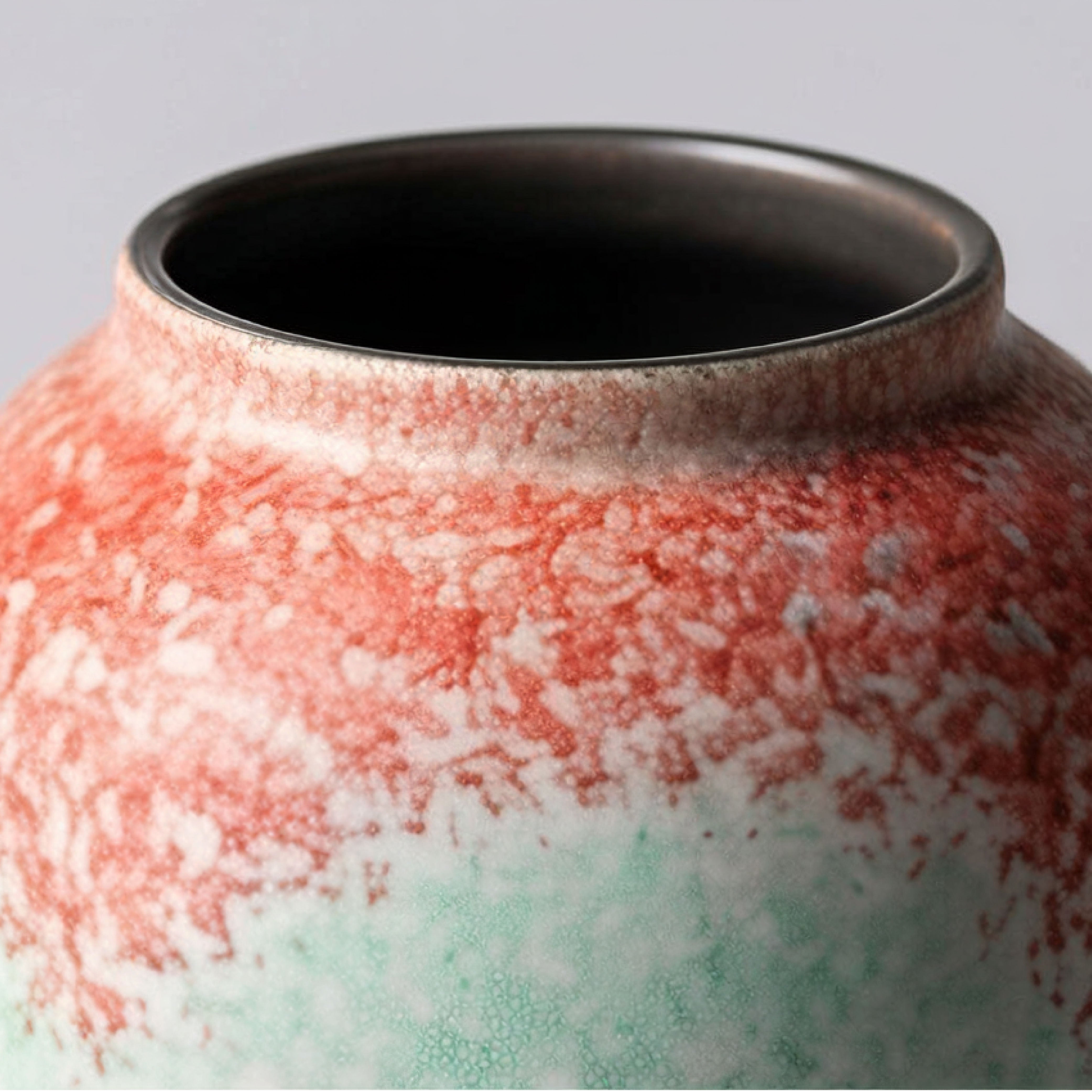 Handcrafted "Coral Reef" Textured Ceramic Vase – Frosted Mint Green & Rust Pink Pottery