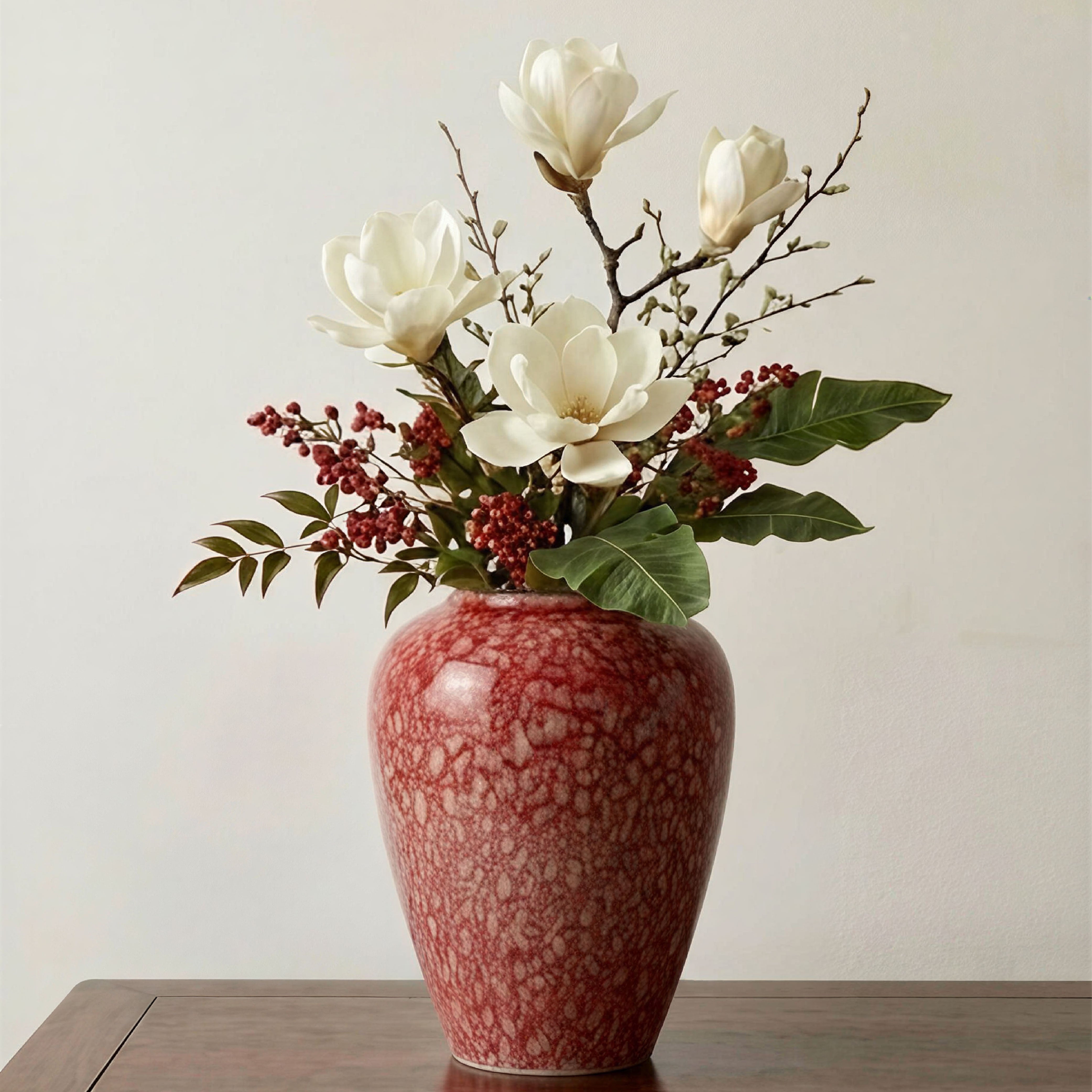 Handcrafted Crimson Mottled Glaze Ceramic Vase – Artistic Minimalist Table Centerpiece