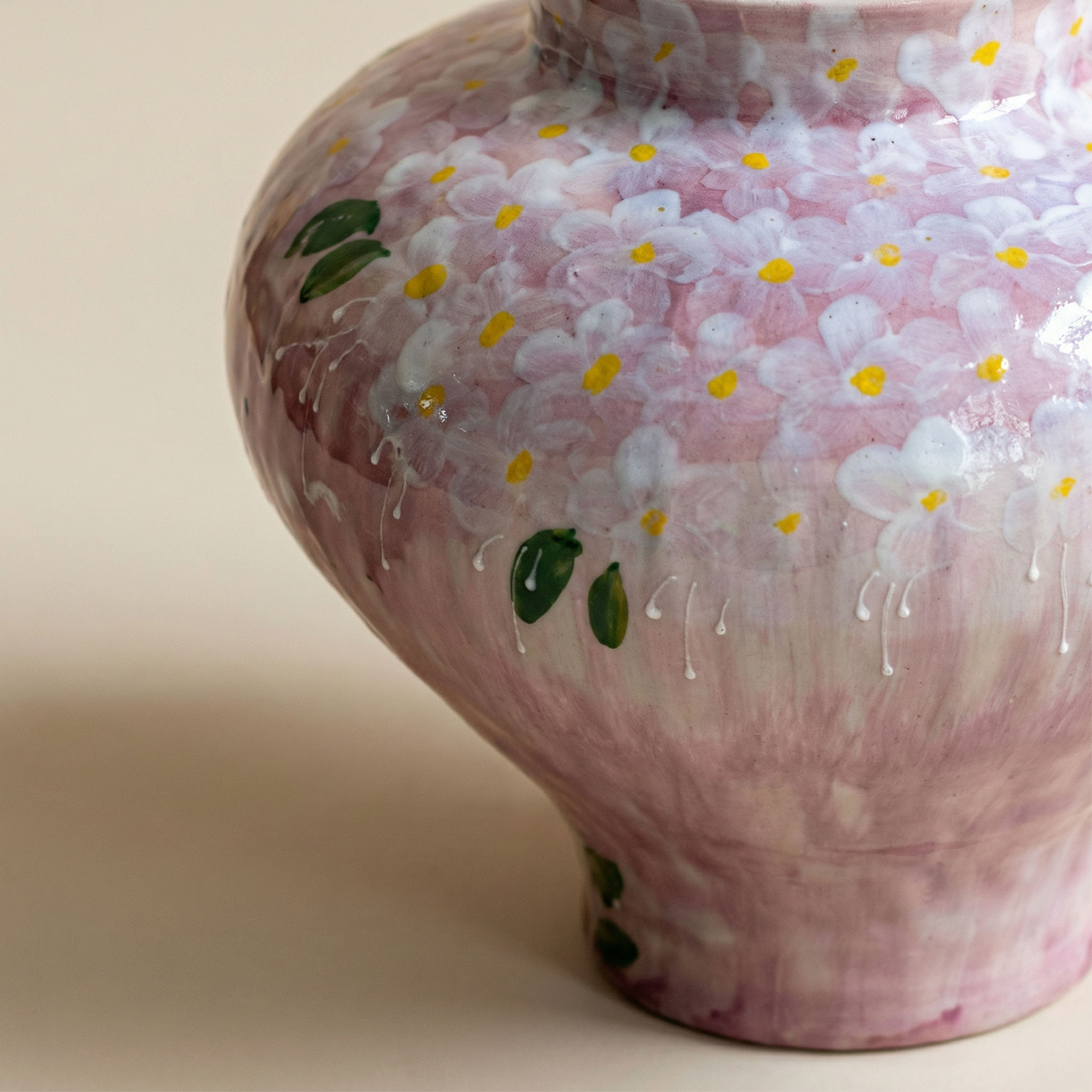 Hand-Painted "Spring Blossom" Ceramic Vase – Pastel Lavender & White Floral Jar