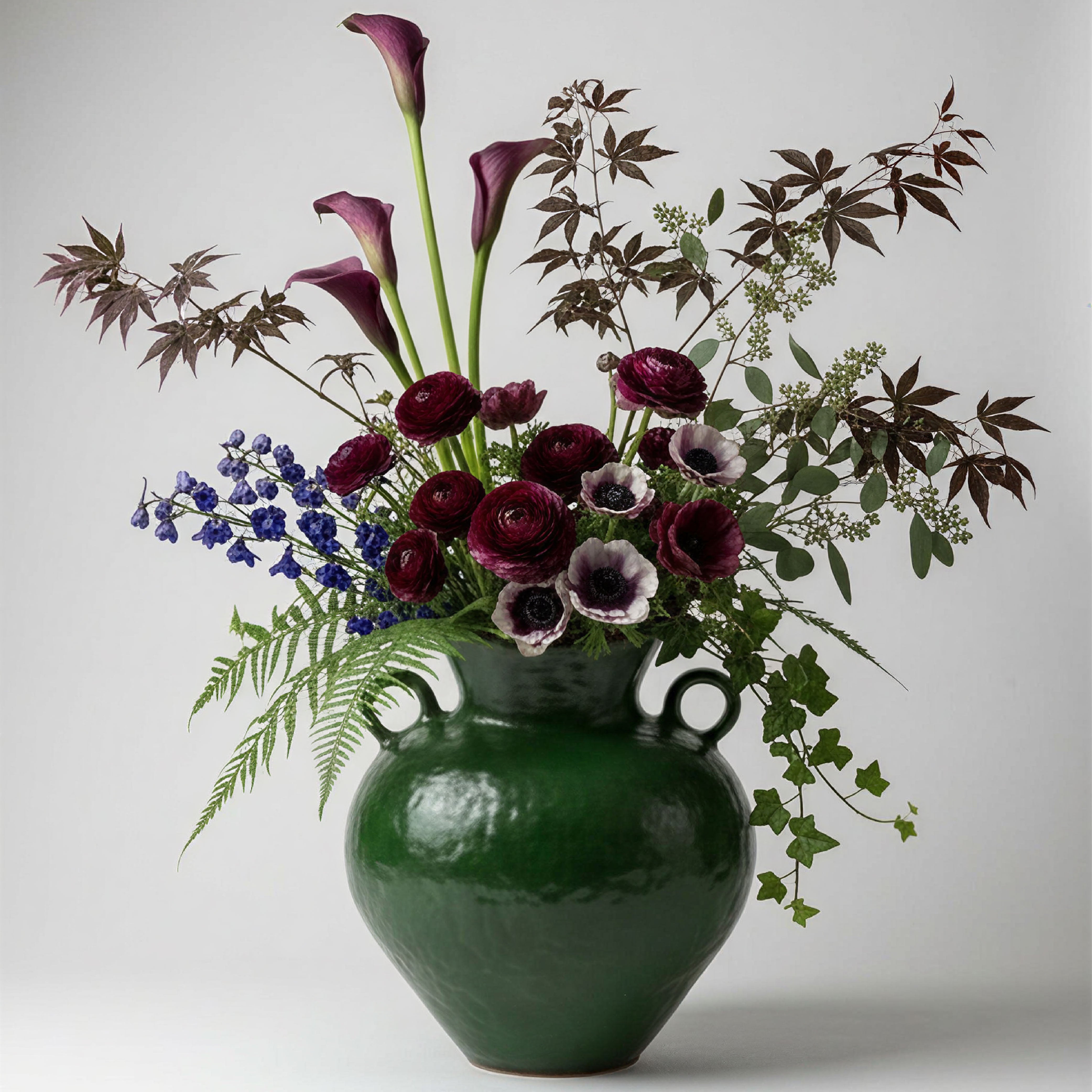 Rustic Emerald Green Ceramic Urn Vase – Vintage-Inspired Twin-Handle Pottery