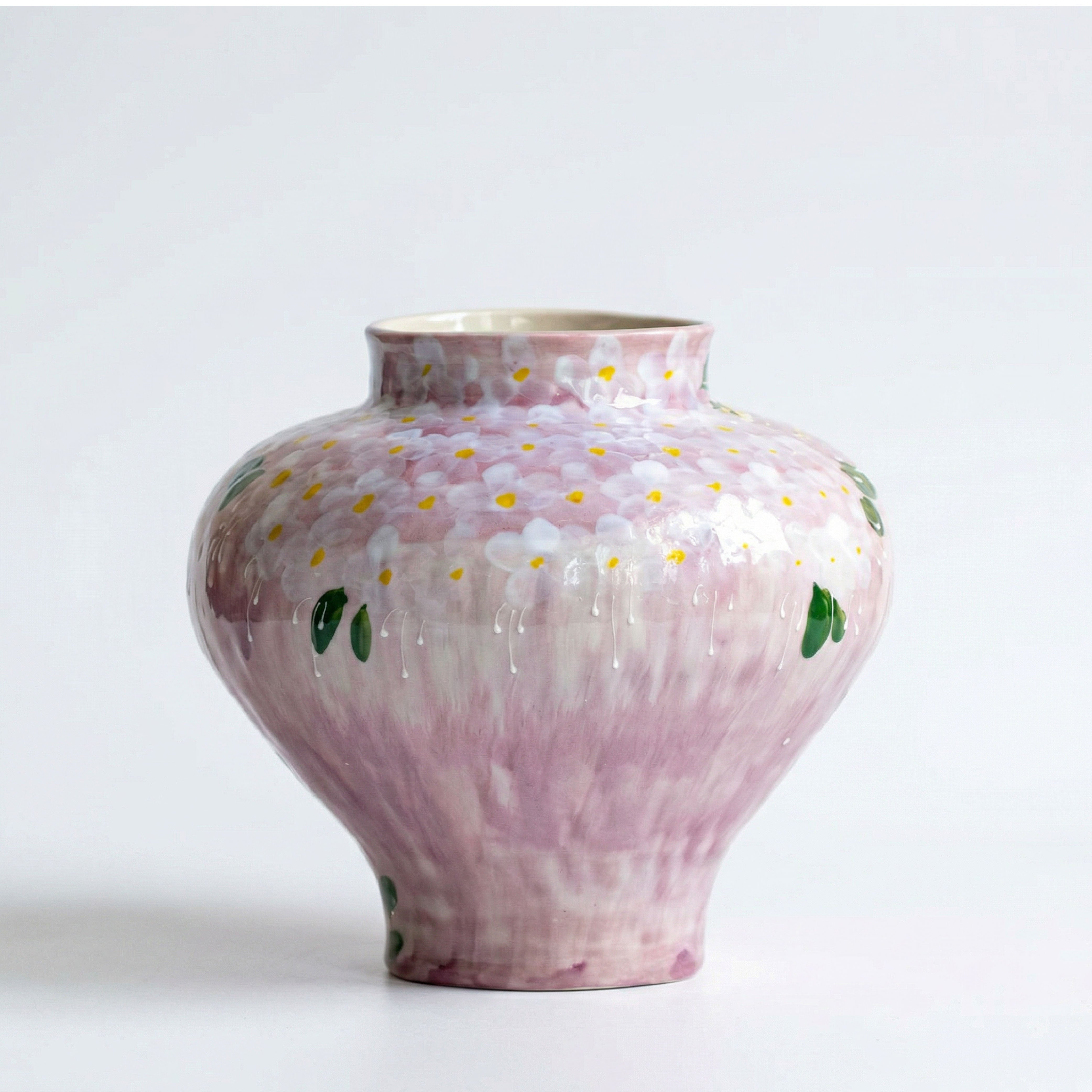 Hand-Painted "Spring Blossom" Ceramic Vase – Pastel Lavender & White Floral Jar
