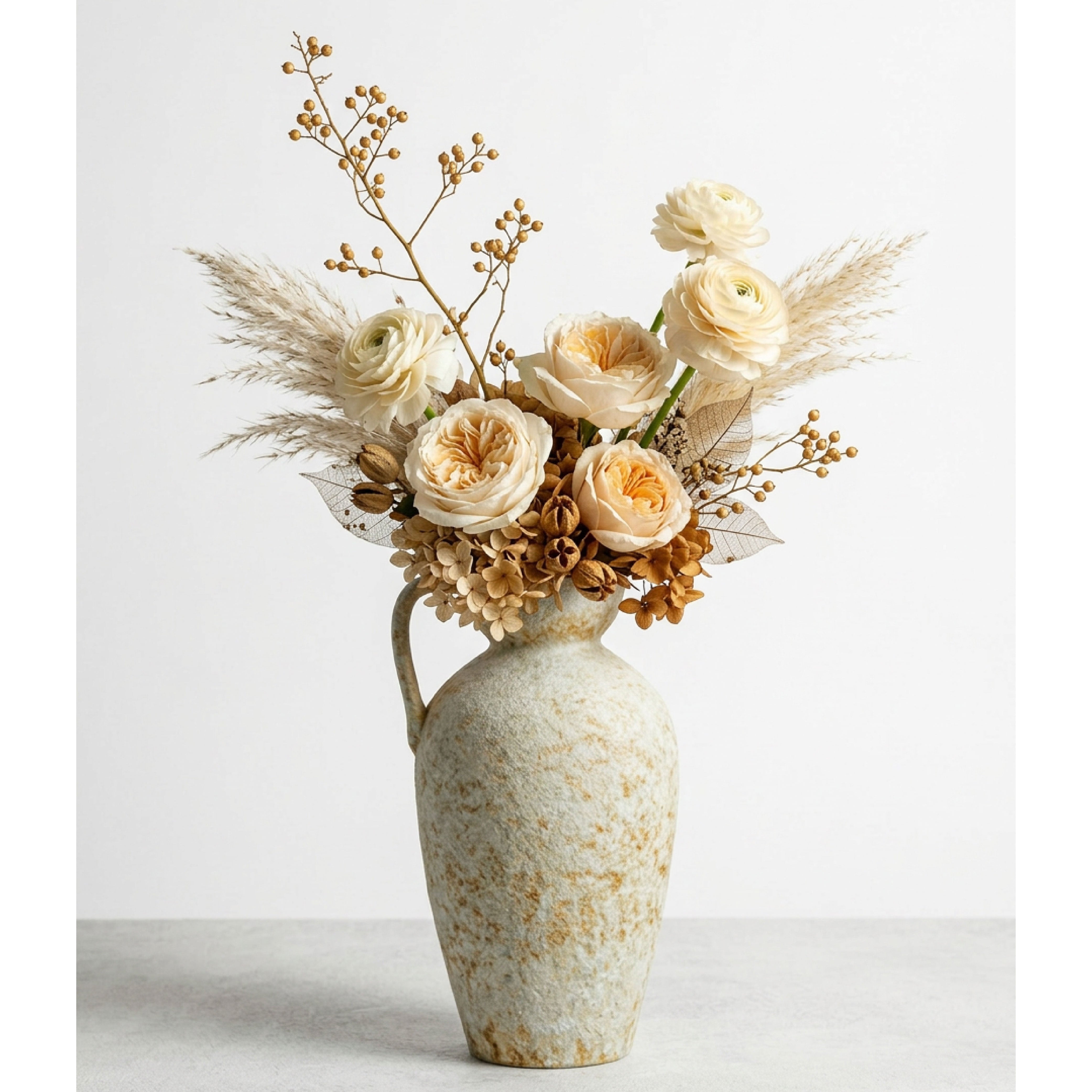Handcrafted Wabi-Sabi Ceramic Jug Vase – Stone-Textured Single Handle Vessel in Earthy Oatmeal