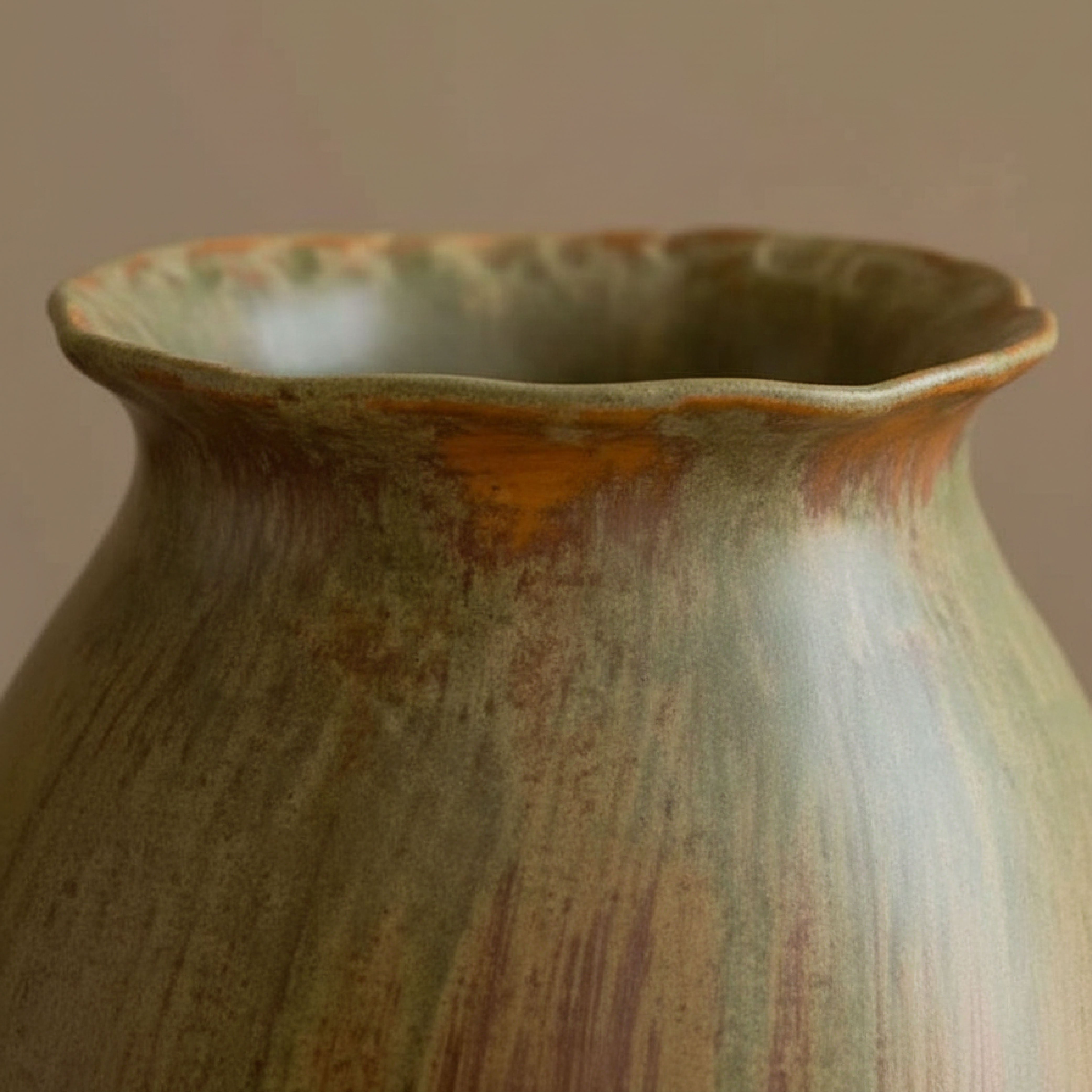 "Earth & Ember" Hand-Glazed Ceramic Vase – Ruffled Rim Ovoid Vessel