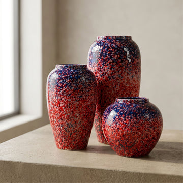 Celestial Nebula Hand-Glazed Ceramic Vase – Crimson & Cobalt Flambé