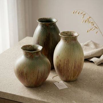 "Earth & Ember" Hand-Glazed Ceramic Vase – Ruffled Rim Ovoid Vessel