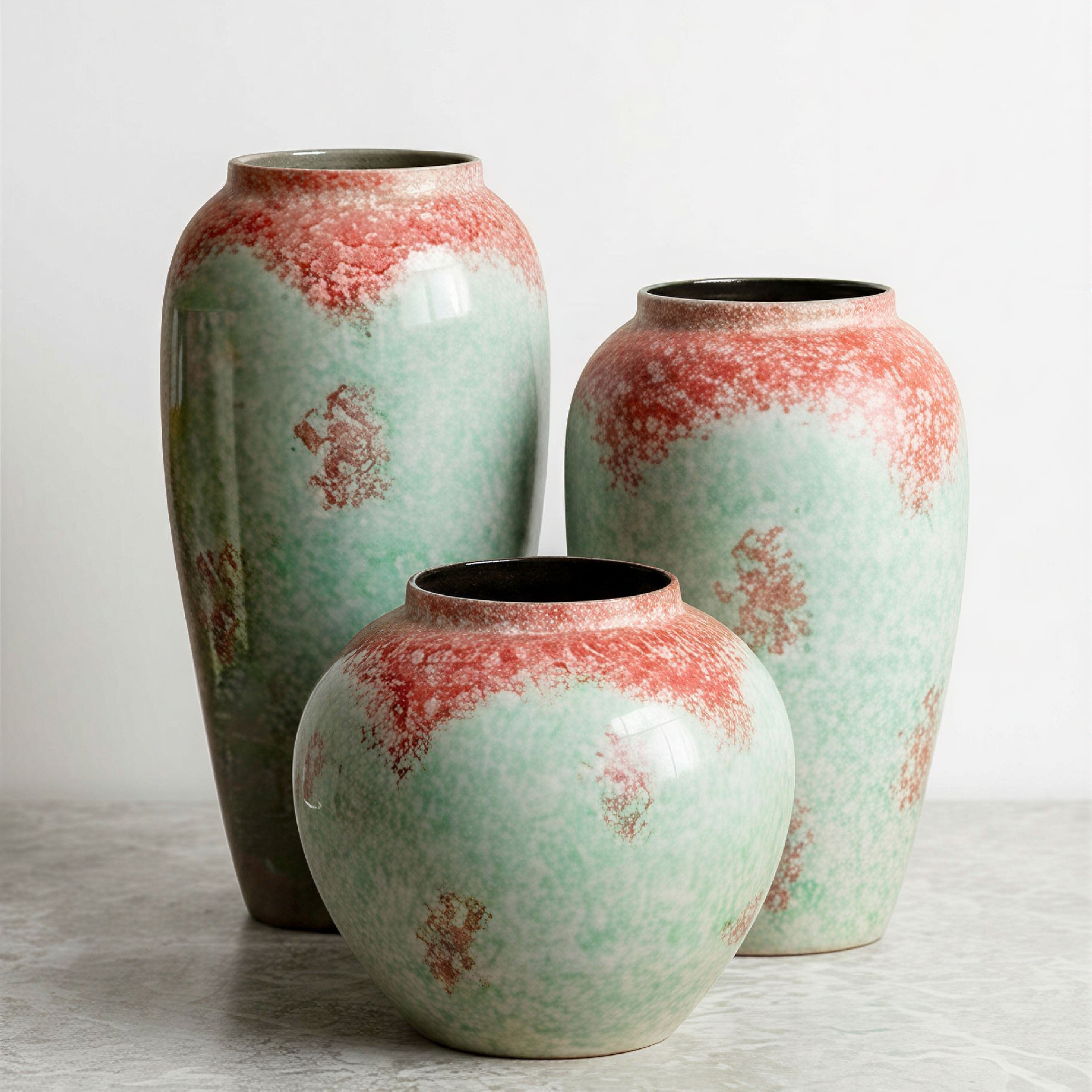 Handcrafted "Coral Reef" Textured Ceramic Vase – Frosted Mint Green & Rust Pink Pottery