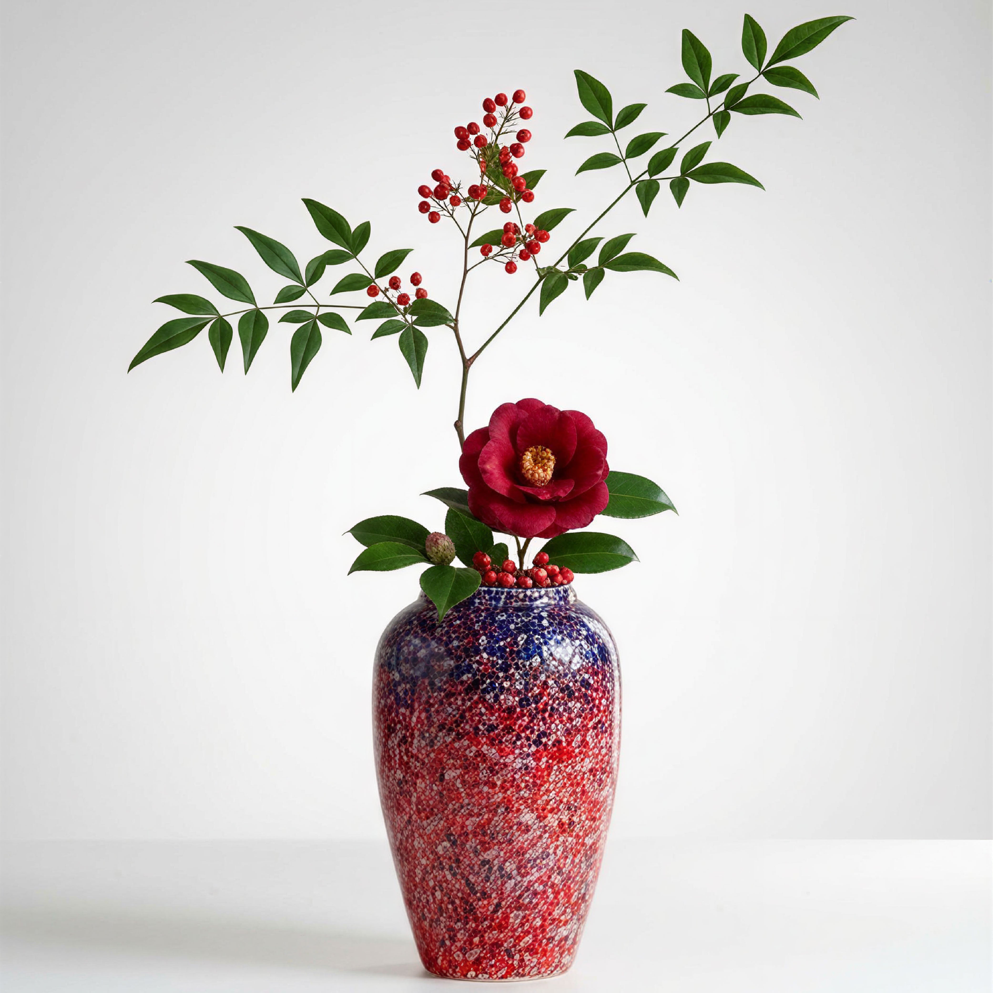 Celestial Nebula Hand-Glazed Ceramic Vase – Crimson & Cobalt Flambé
