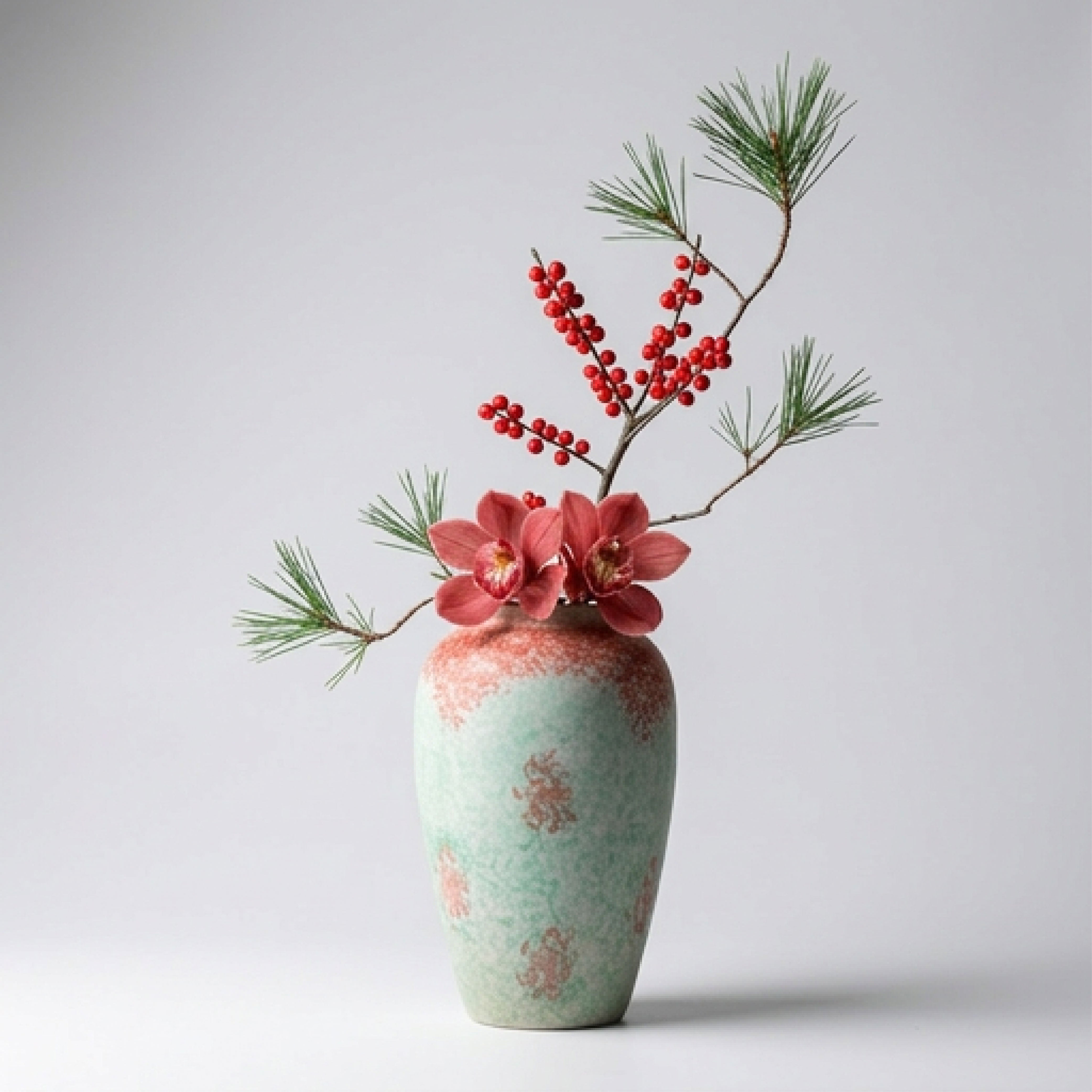 Handcrafted "Coral Reef" Textured Ceramic Vase – Frosted Mint Green & Rust Pink Pottery