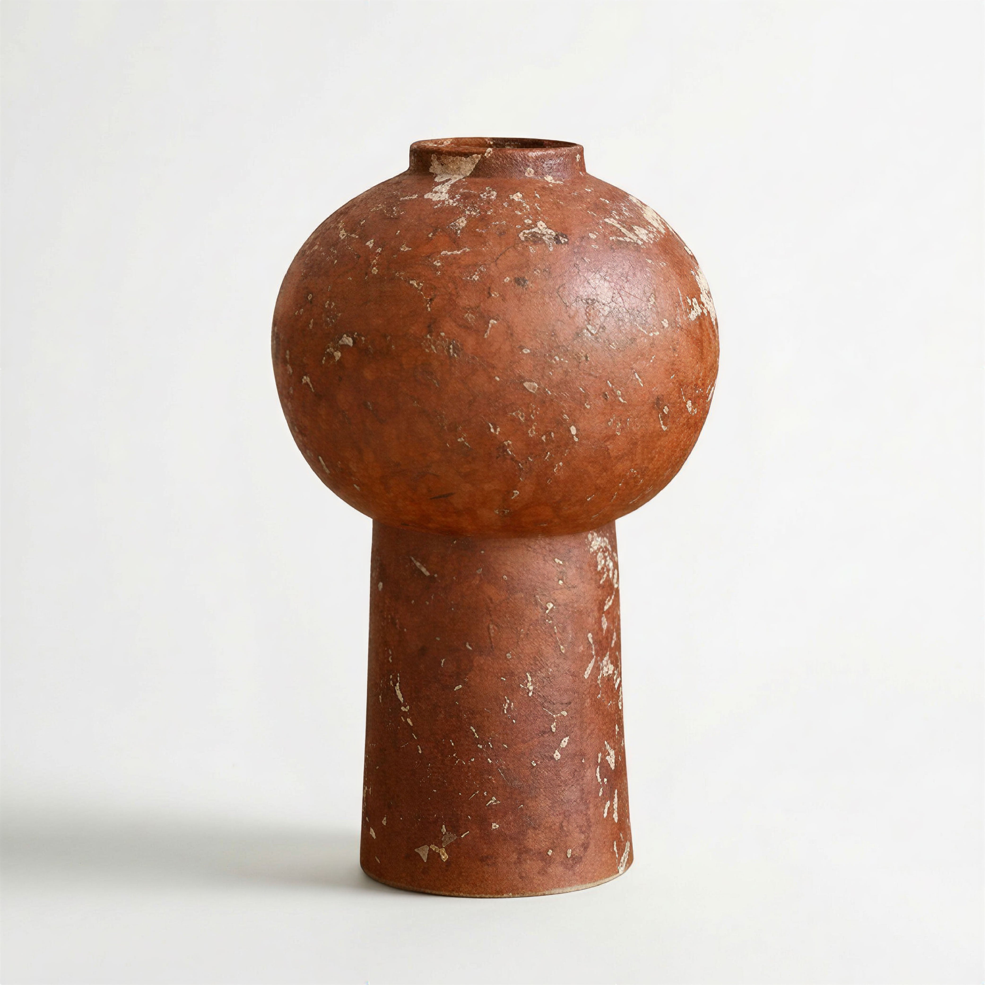 Textured Clay Vessel with Abstract Pale Speckling - Sculptural Modern Terracotta Vase