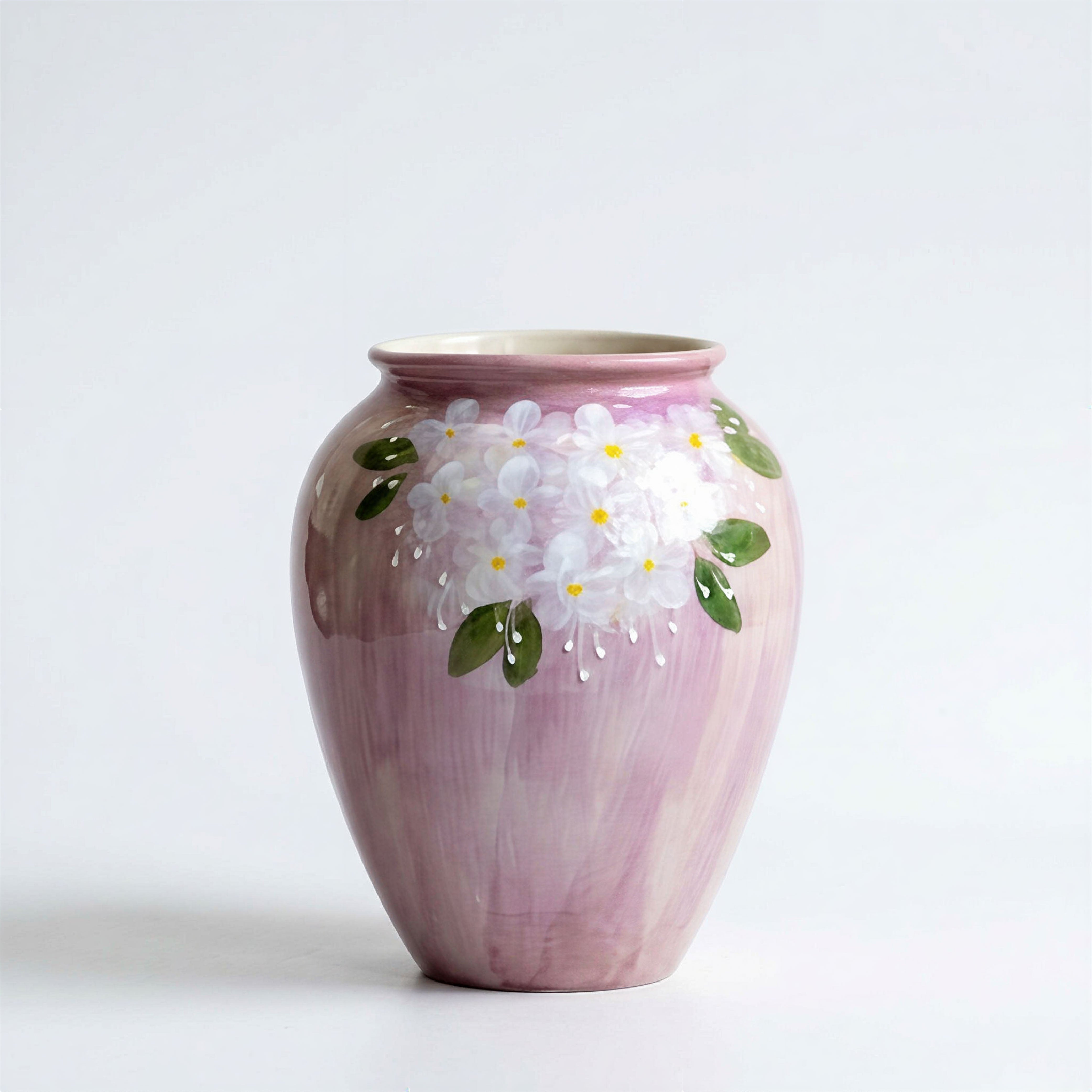Hand-Painted "Spring Blossom" Ceramic Vase – Pastel Lavender & White Floral Jar