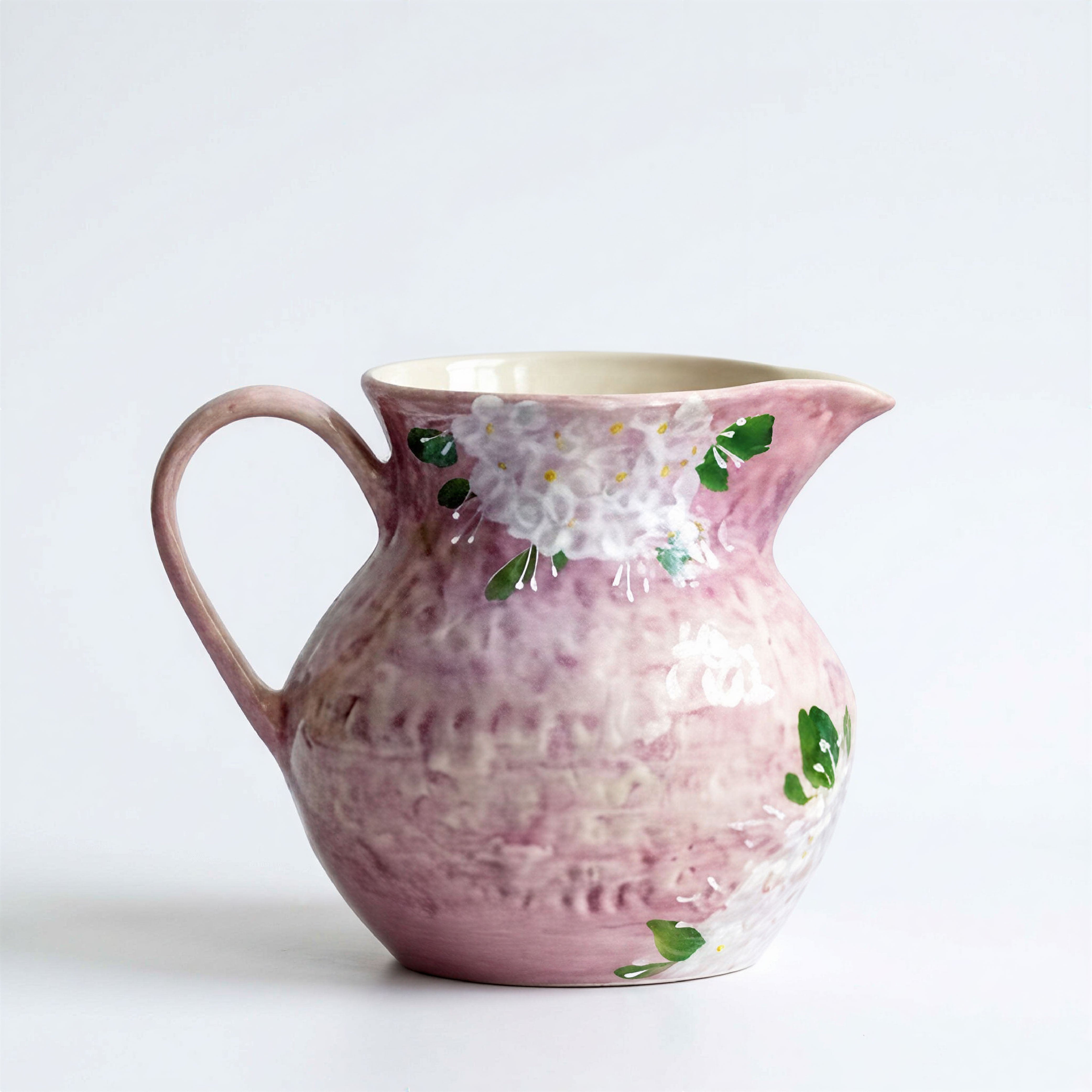 Hand-Painted "Spring Blossom" Ceramic Vase – Pastel Lavender & White Floral Jar