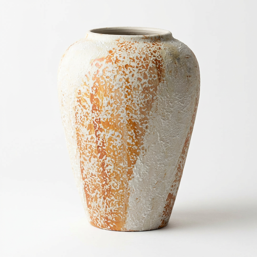 Artisanal Drip Glaze Moon Jar - Textured White & Terracotta Ceramic Vase