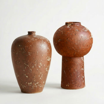 Textured Clay Vessel with Abstract Pale Speckling - Sculptural Modern Terracotta Vase