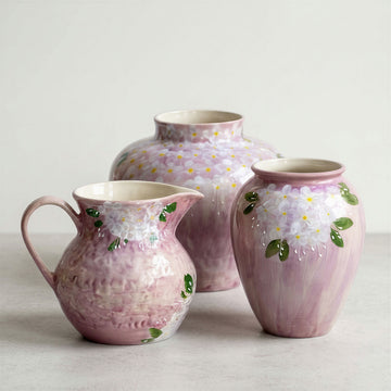 Hand-Painted "Spring Blossom" Ceramic Vase – Pastel Lavender & White Floral Jar
