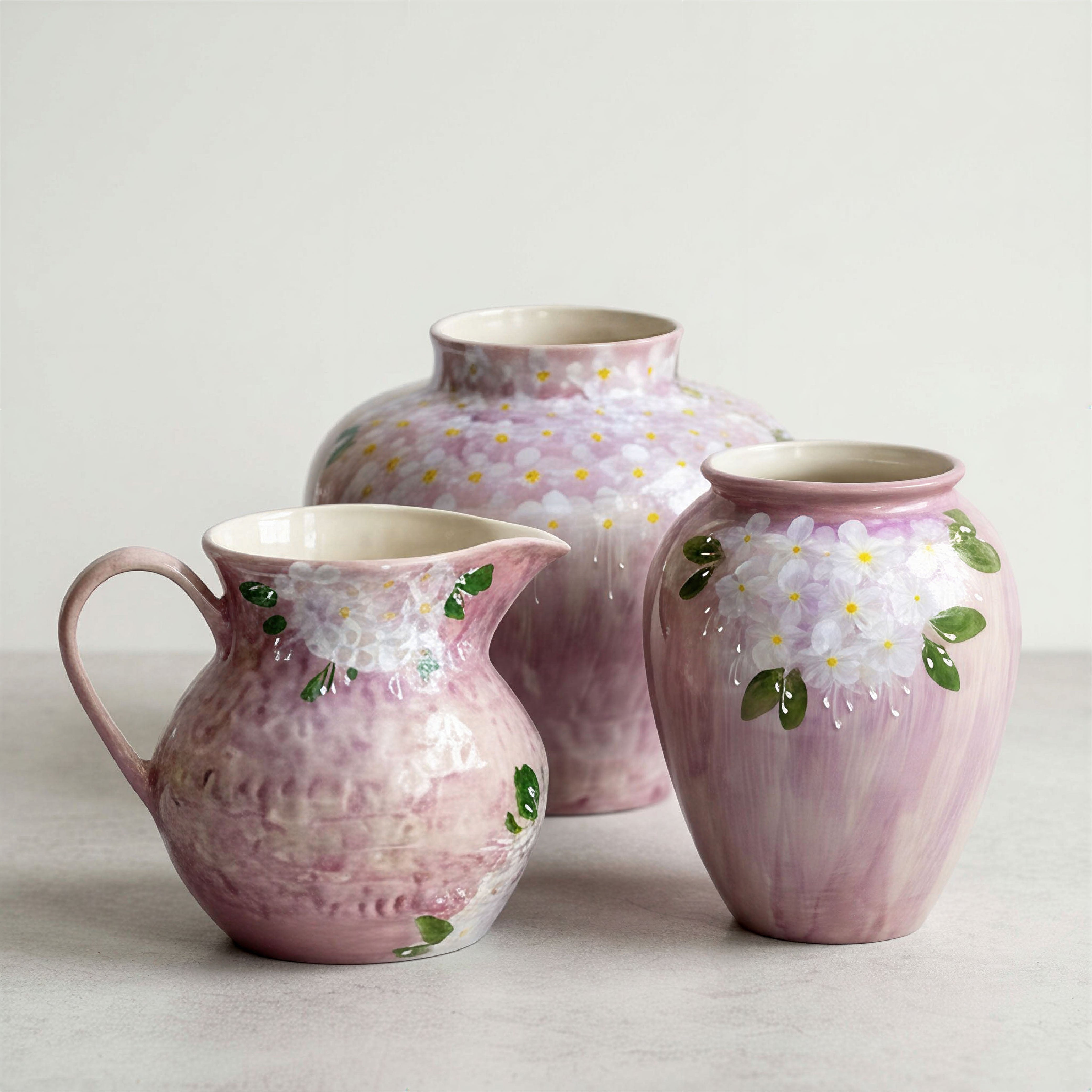 Hand-Painted "Spring Blossom" Ceramic Vase – Pastel Lavender & White Floral Jar