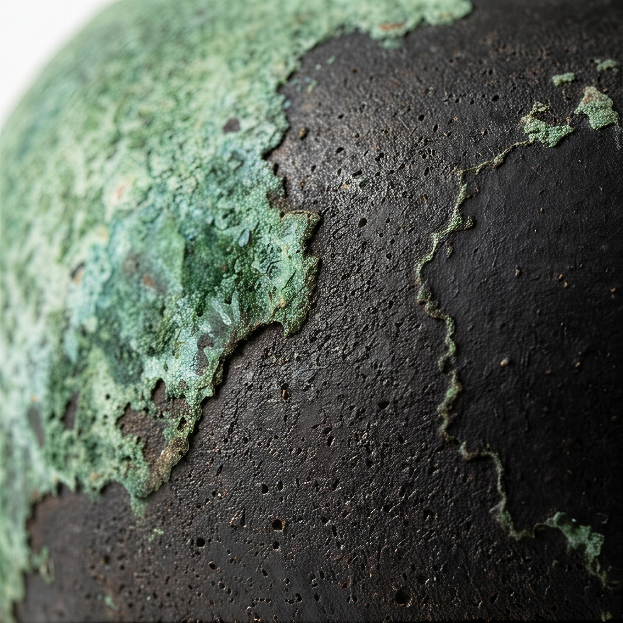 Volcanic Rock Inspired Stoneware Jar with Patina Green Glaze - Rustic Earthy Vase