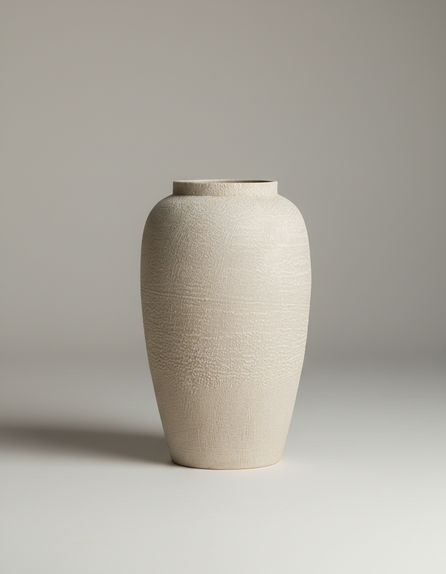Off-White Textured Ceramic Flower Vase – Large Decorative Bud Vase for Modern Home Decor