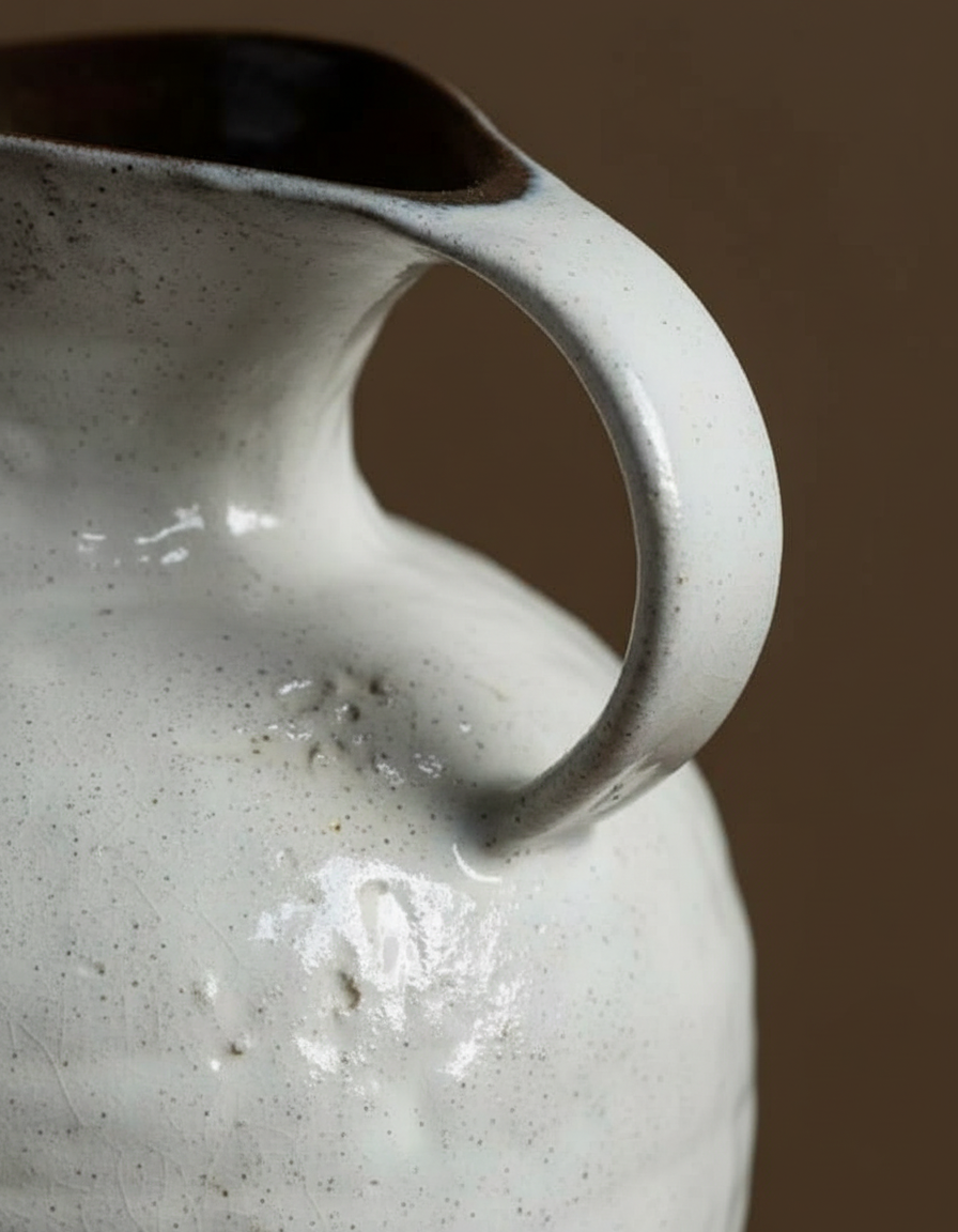 Artisanal Speckled Cream Amphora Vase – Rustic Two-Handled Vessel with Scalloped Rim