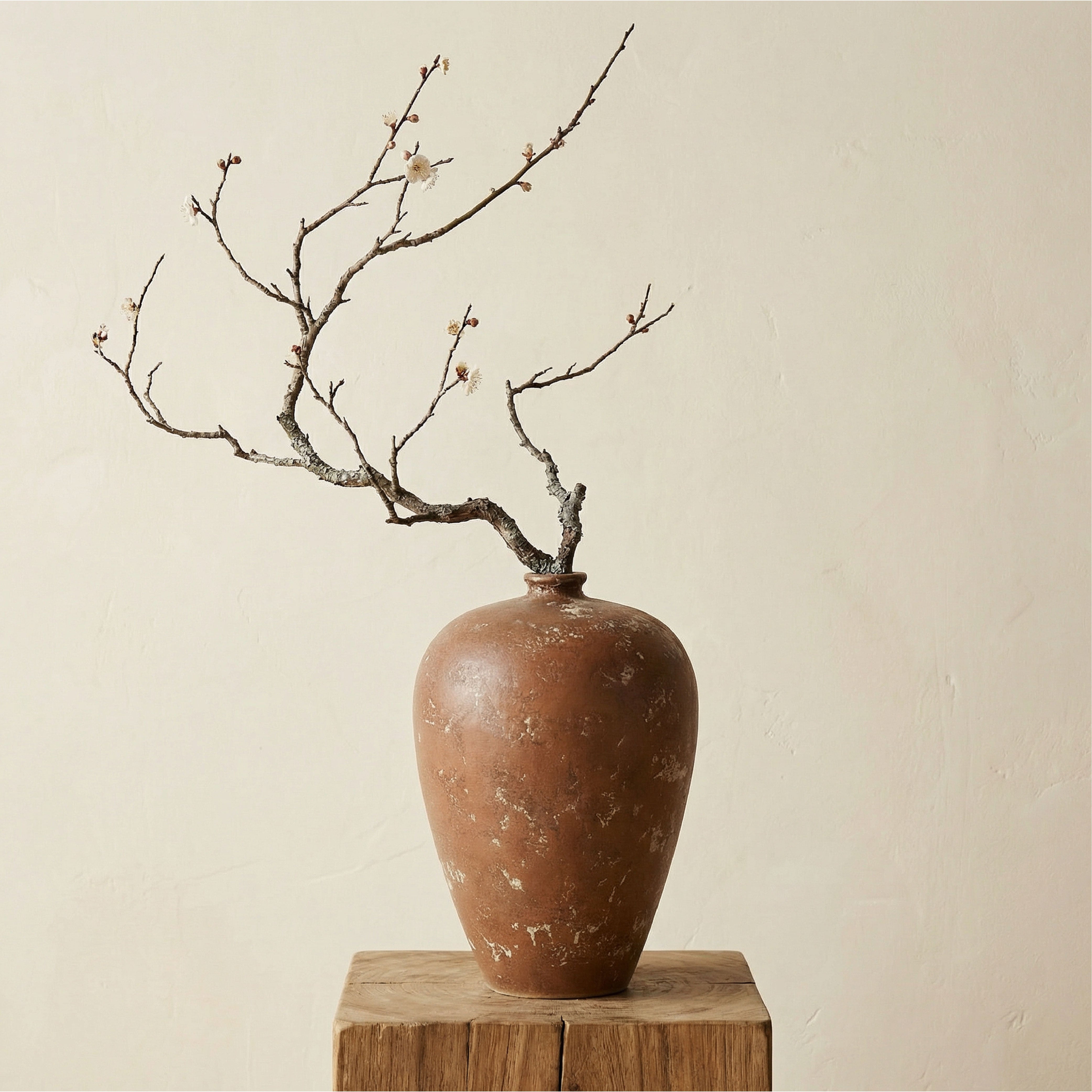 Textured Clay Vessel with Abstract Pale Speckling - Sculptural Modern Terracotta Vase