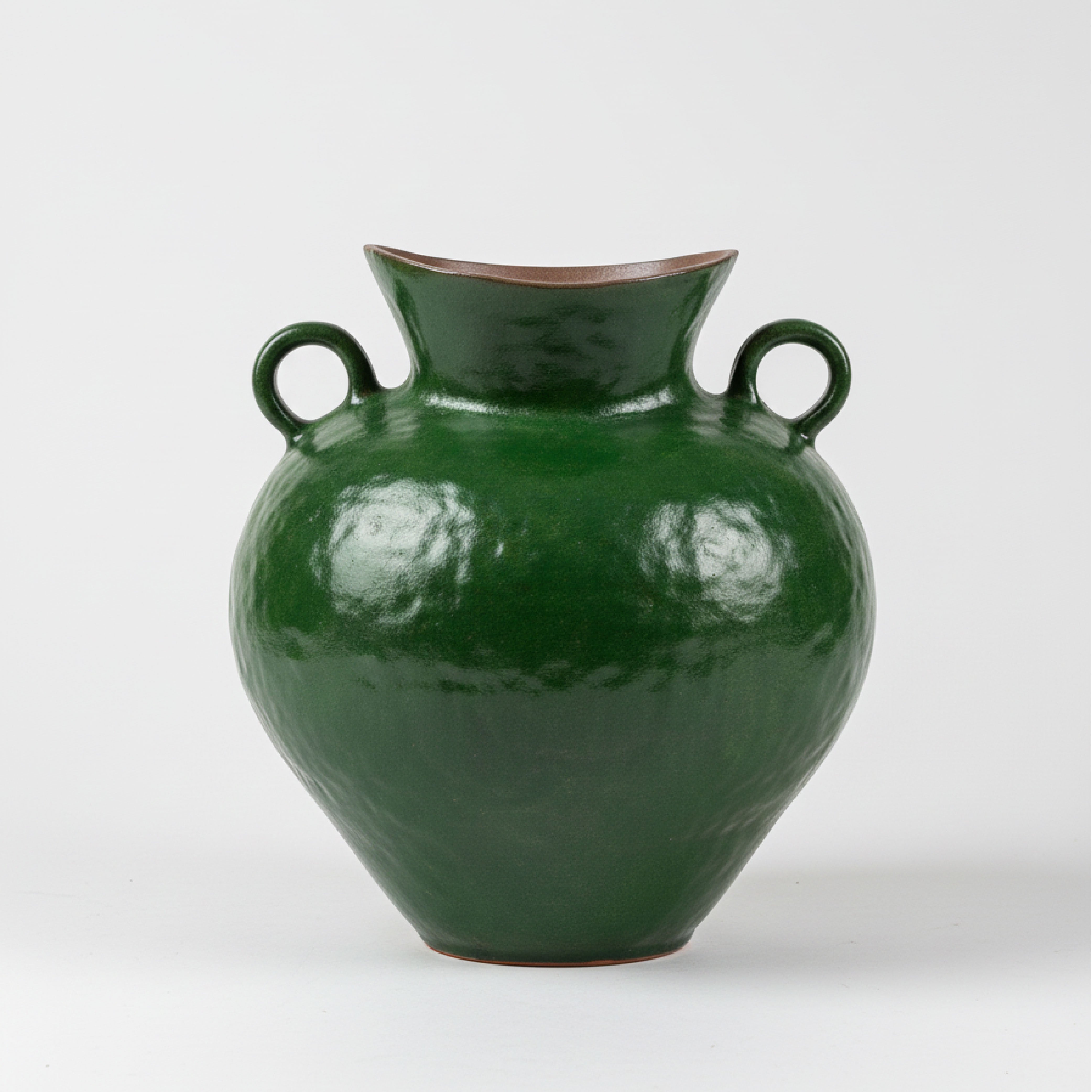 Rustic Emerald Green Ceramic Urn Vase – Vintage-Inspired Twin-Handle Pottery