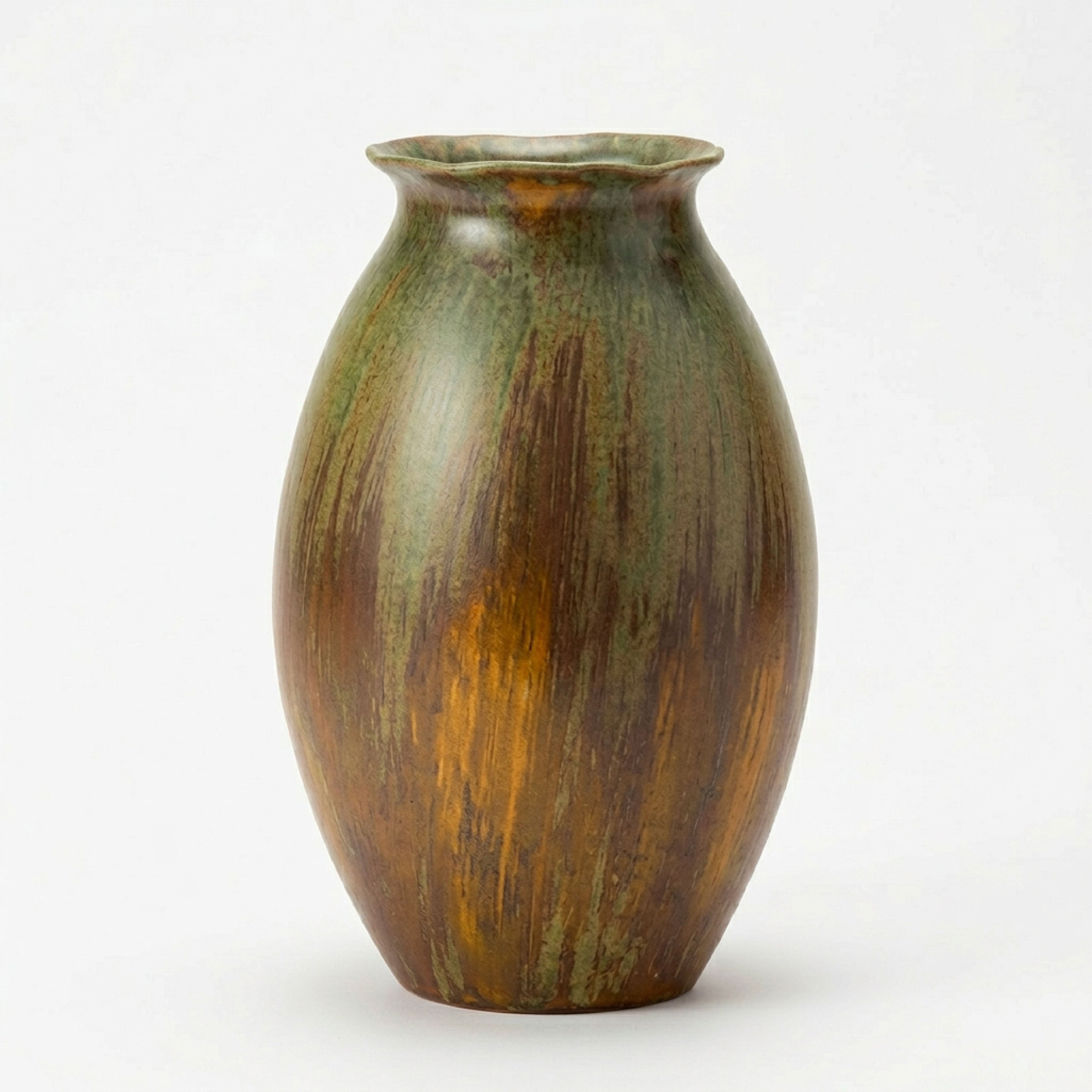 "Earth & Ember" Hand-Glazed Ceramic Vase – Ruffled Rim Ovoid Vessel