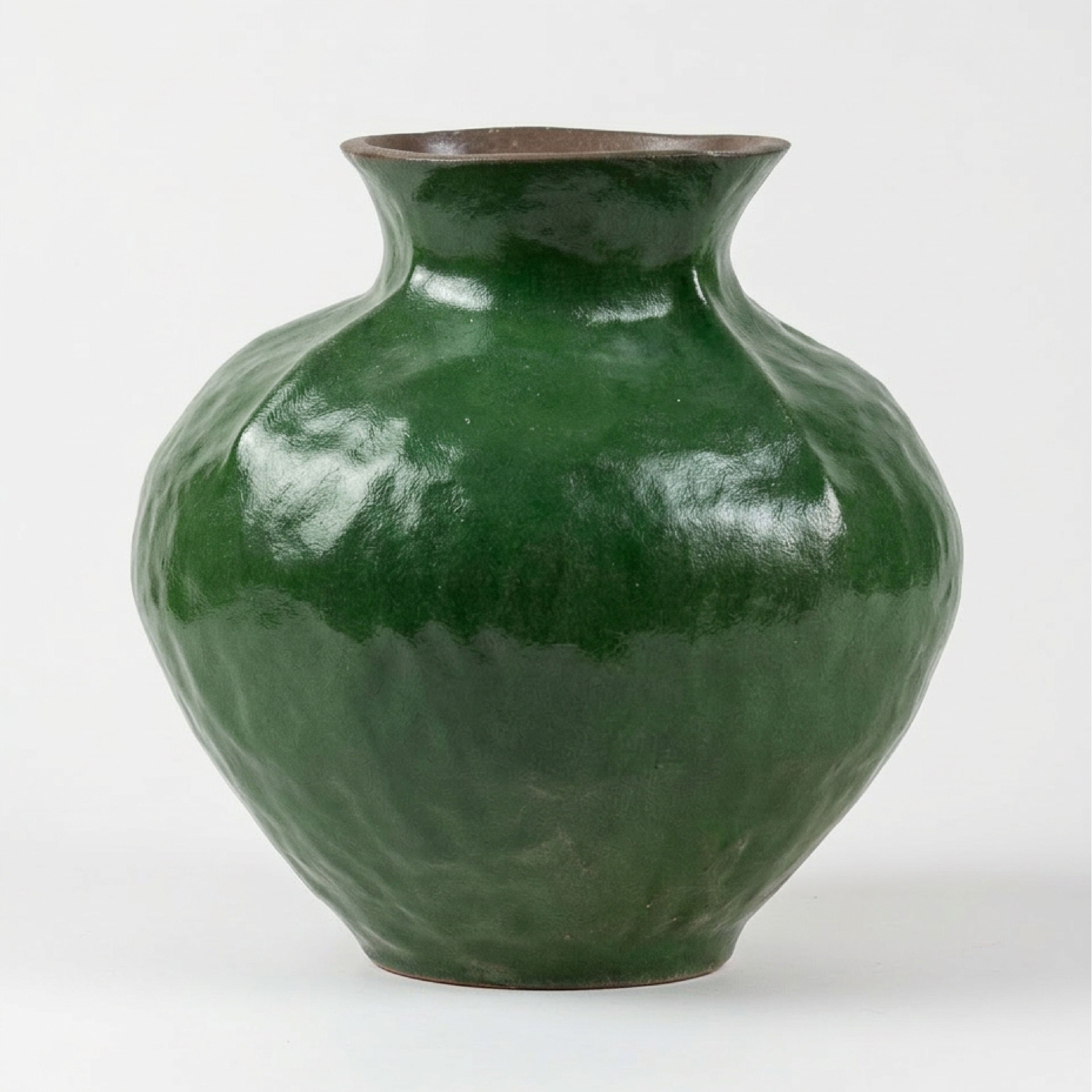 Rustic Emerald Green Ceramic Urn Vase – Vintage-Inspired Twin-Handle Pottery