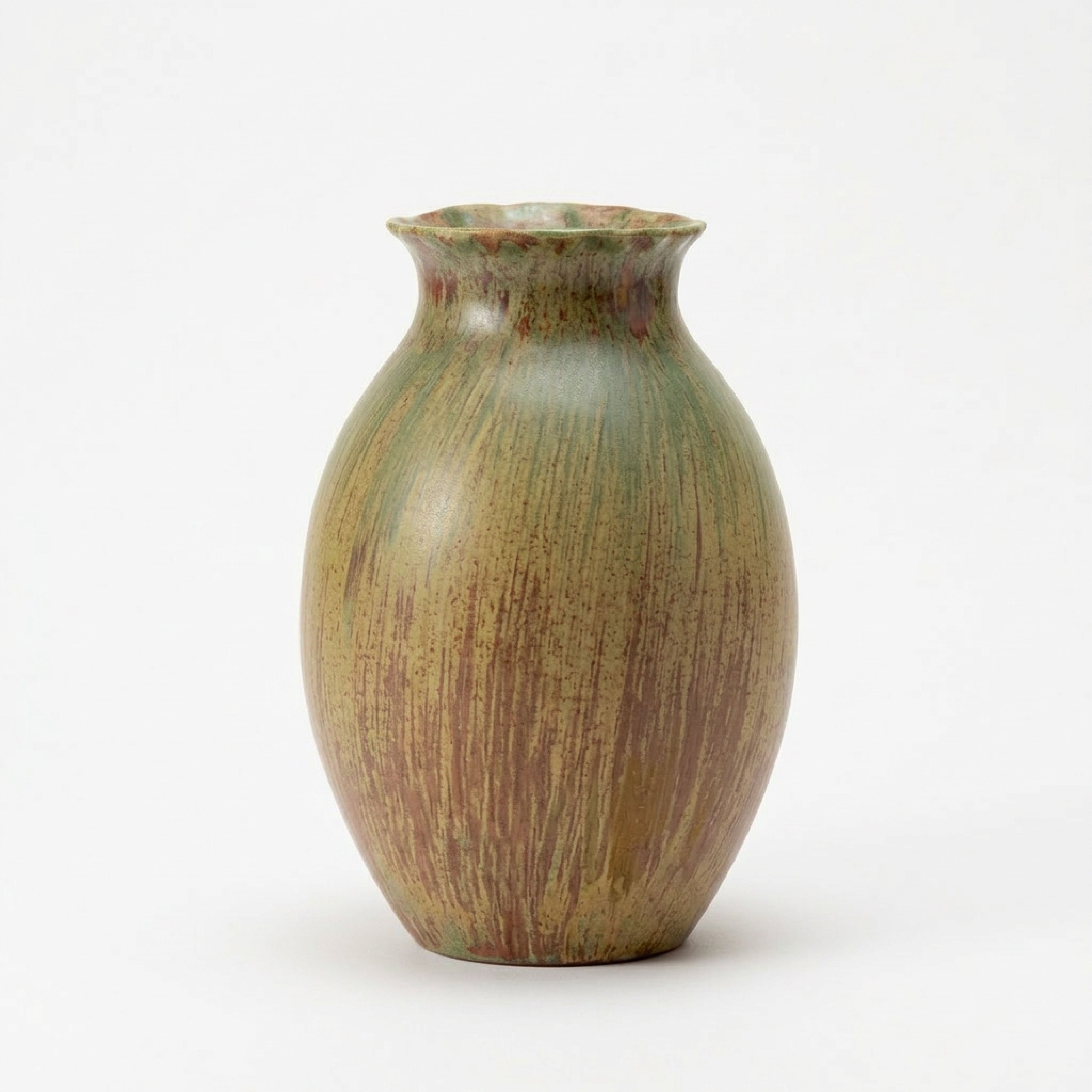 "Earth & Ember" Hand-Glazed Ceramic Vase – Ruffled Rim Ovoid Vessel