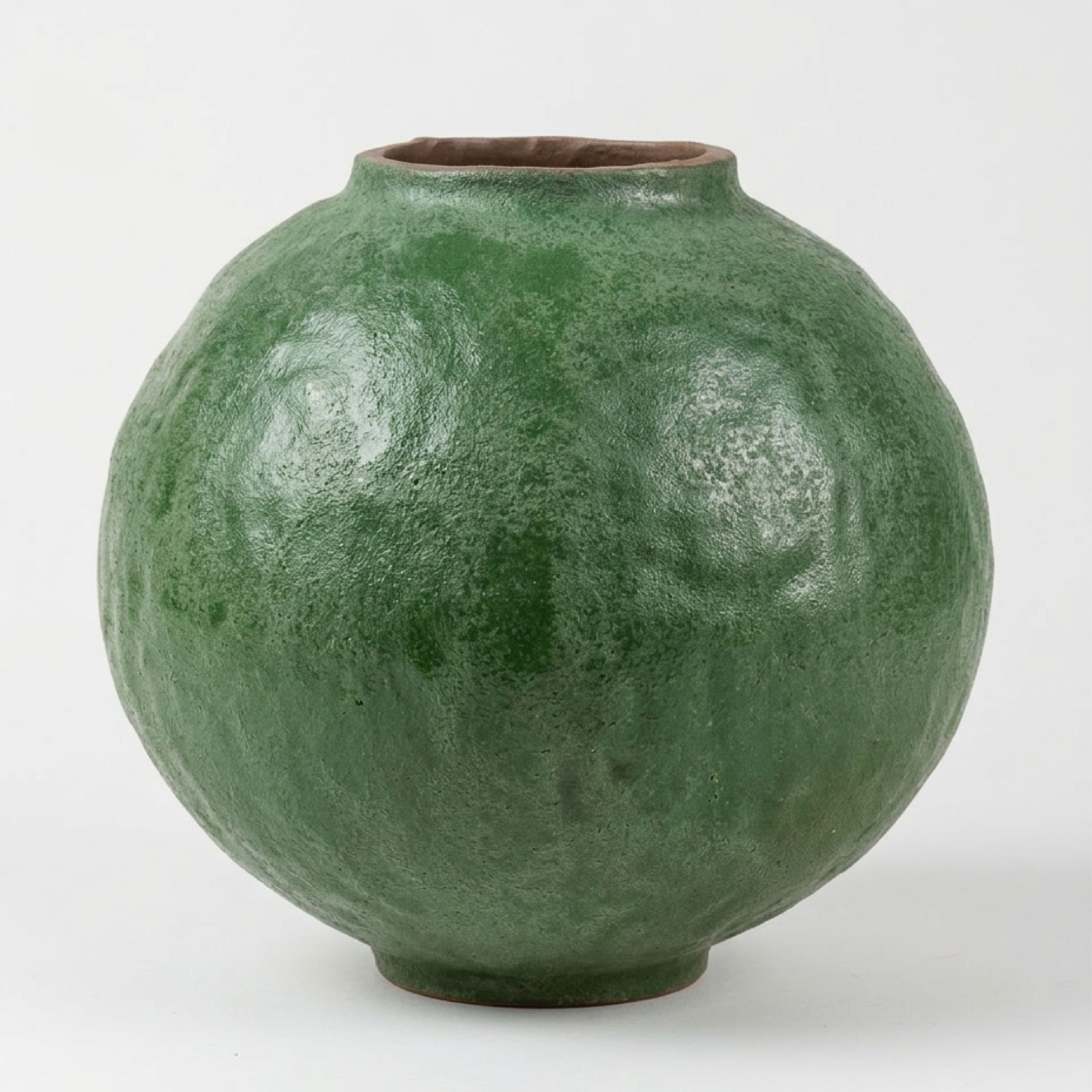 Rustic Emerald Green Ceramic Urn Vase – Vintage-Inspired Twin-Handle Pottery