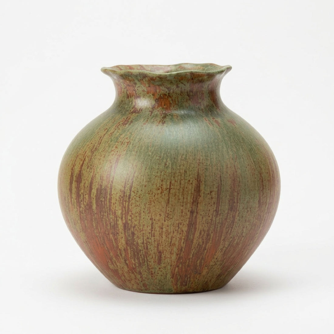 "Earth & Ember" Hand-Glazed Ceramic Vase – Ruffled Rim Ovoid Vessel