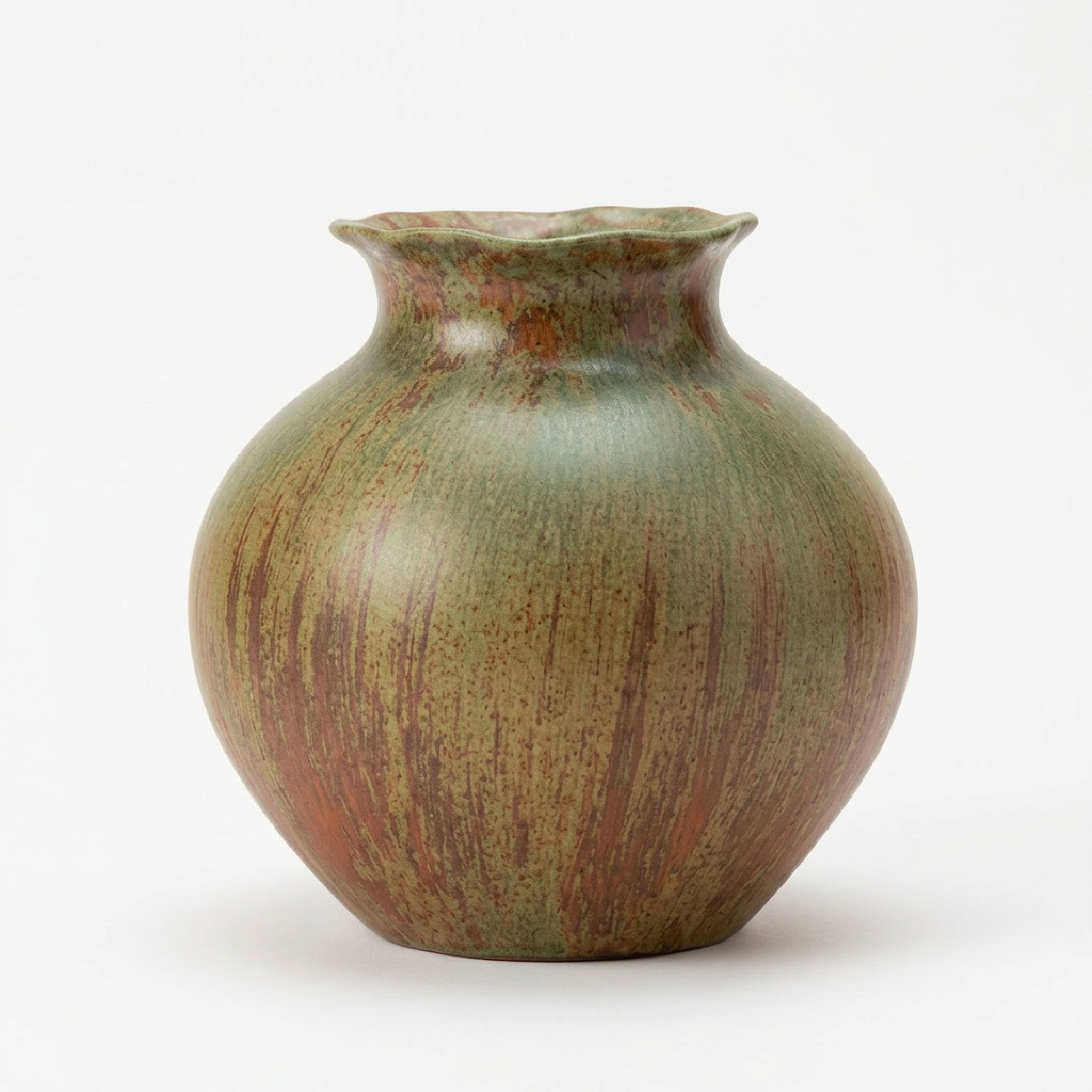 "Earth & Ember" Hand-Glazed Ceramic Vase – Ruffled Rim Ovoid Vessel