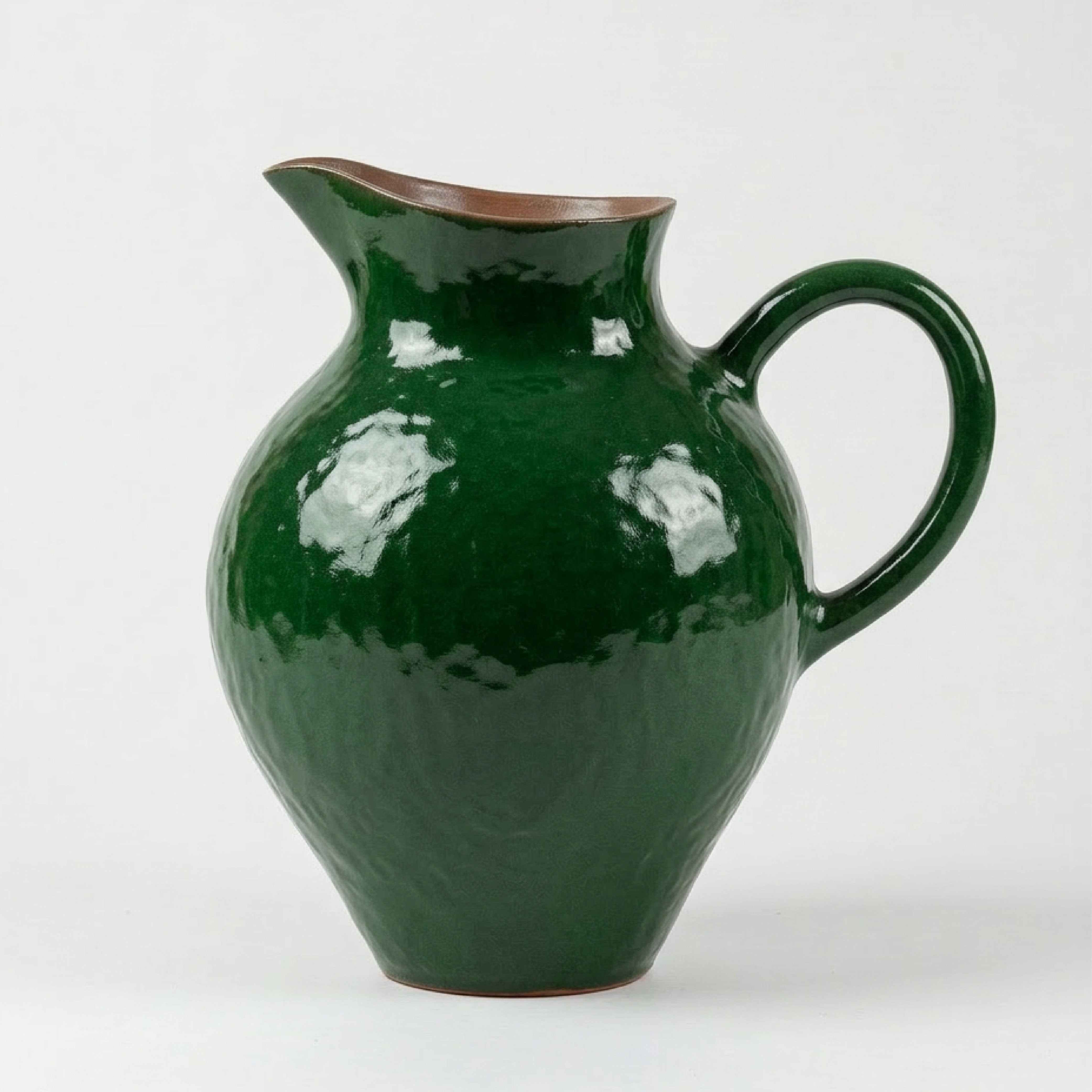 Rustic Emerald Green Ceramic Urn Vase – Vintage-Inspired Twin-Handle Pottery
