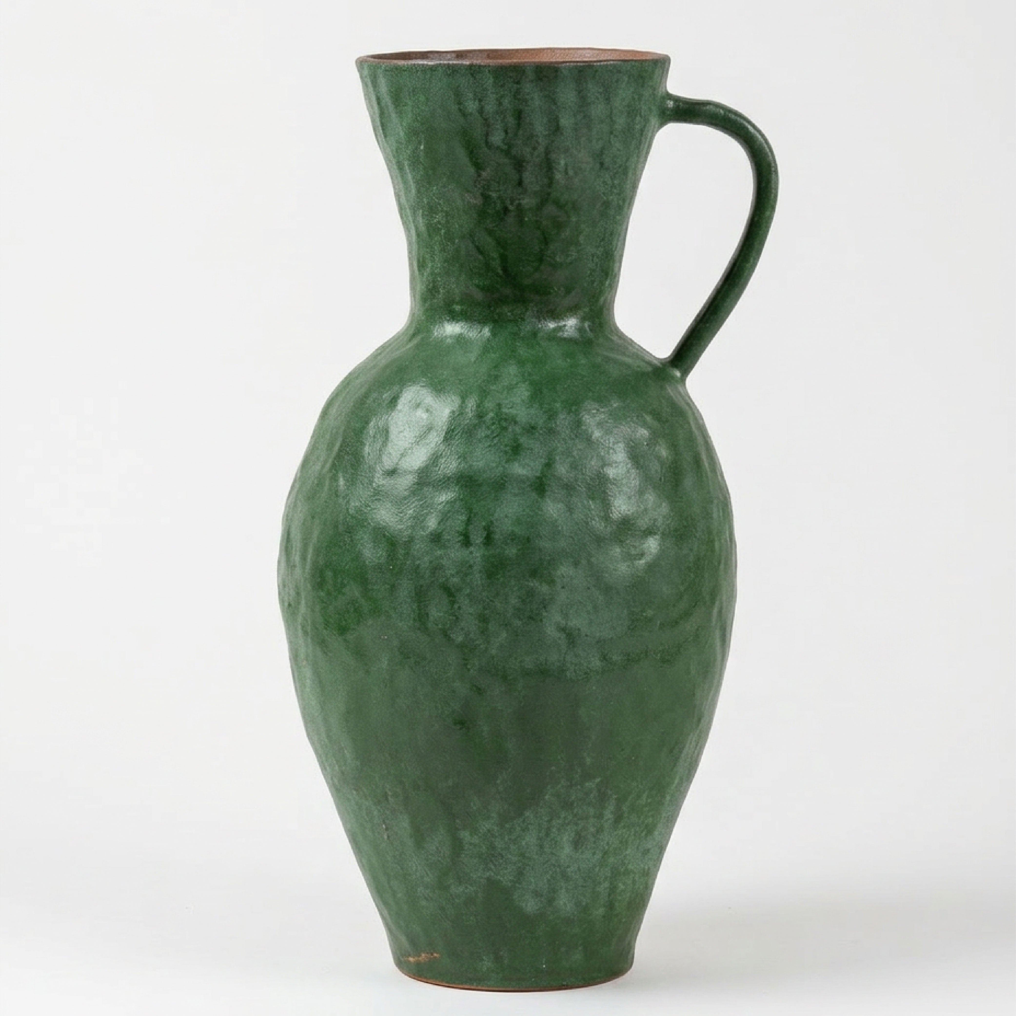 Rustic Emerald Green Ceramic Urn Vase – Vintage-Inspired Twin-Handle Pottery