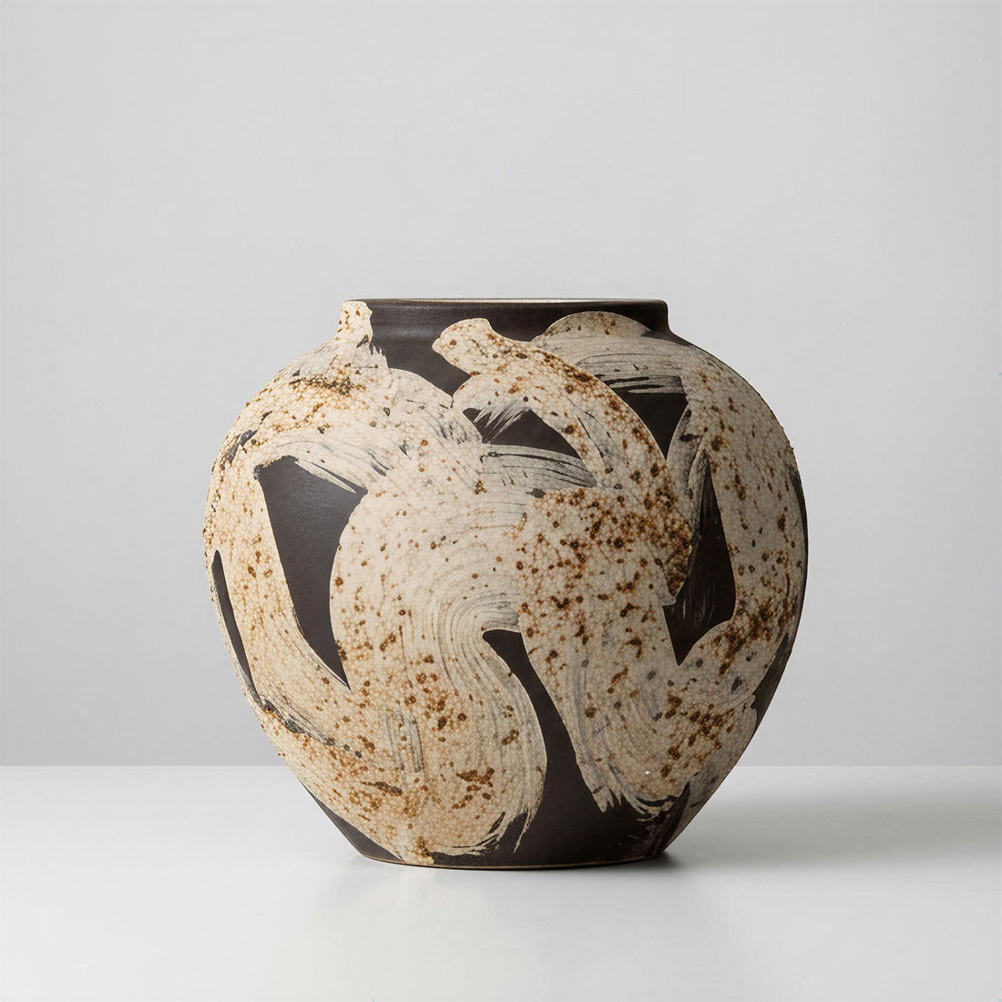 Modern Abstract Calligraphic Stoneware Vase - Black & White Artistic Vessel