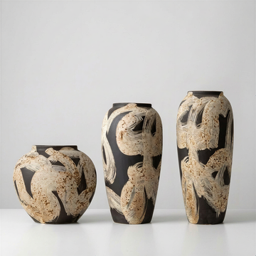 Modern Abstract Calligraphic Stoneware Vase - Black & White Artistic Vessel