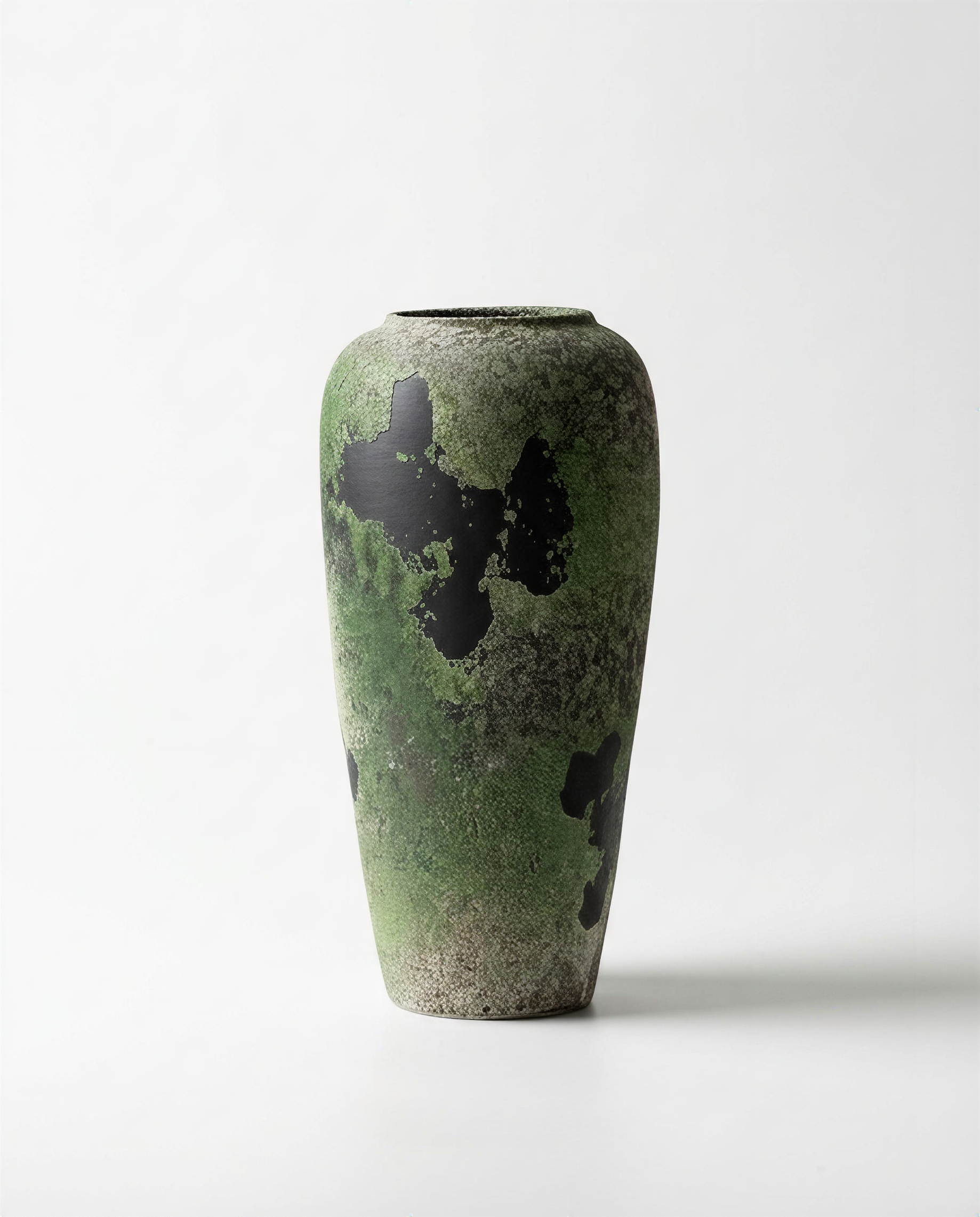 Volcanic Rock Inspired Stoneware Jar with Patina Green Glaze - Rustic Earthy Vase