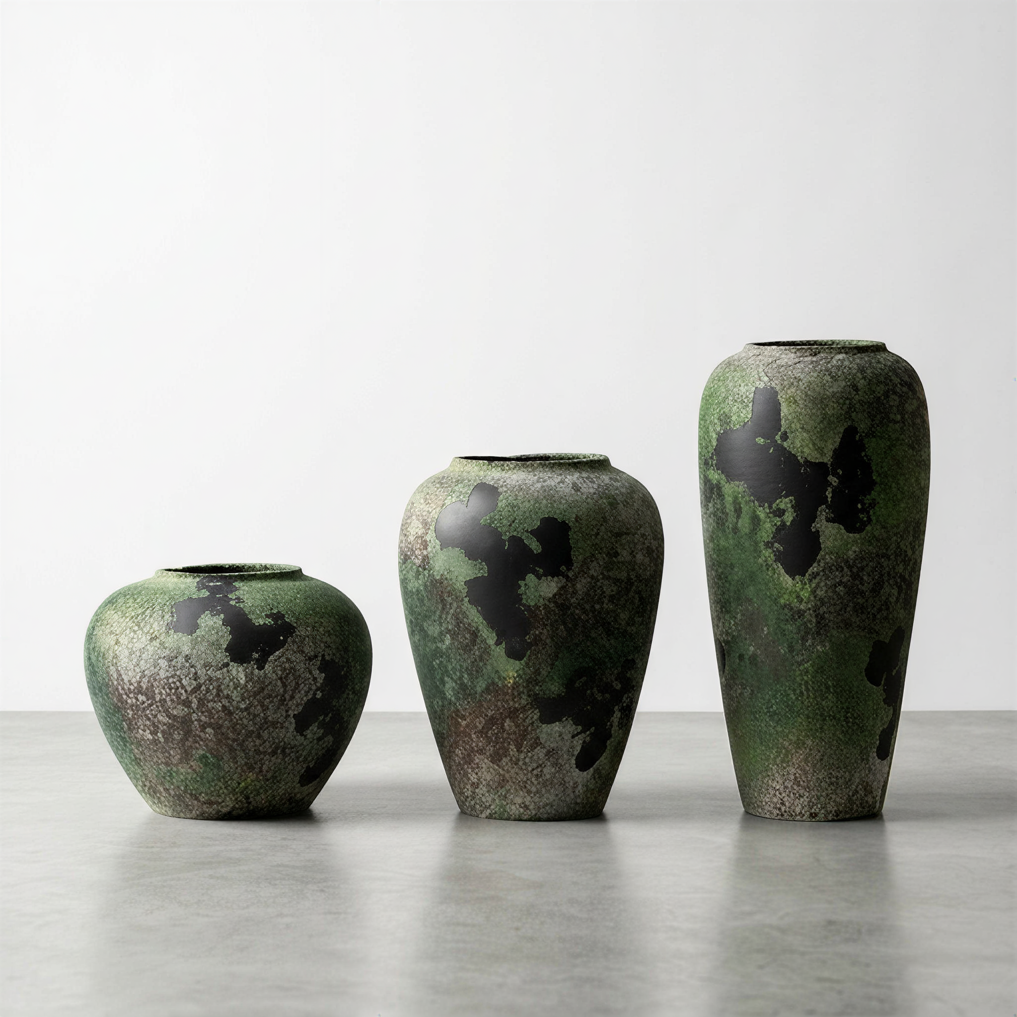Volcanic Rock Inspired Stoneware Jar with Patina Green Glaze - Rustic Earthy Vase