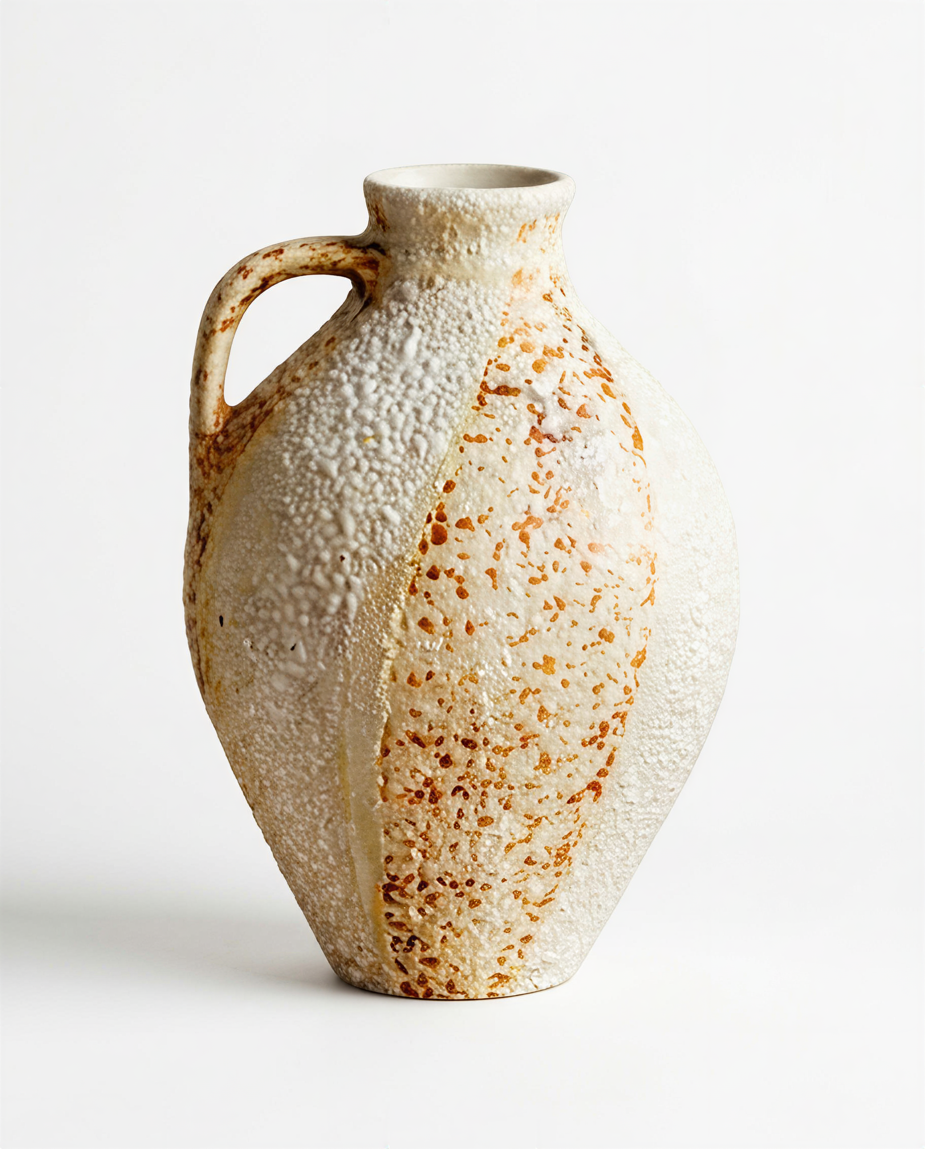 Artisanal Drip Glaze Moon Jar - Textured White & Terracotta Ceramic Vase