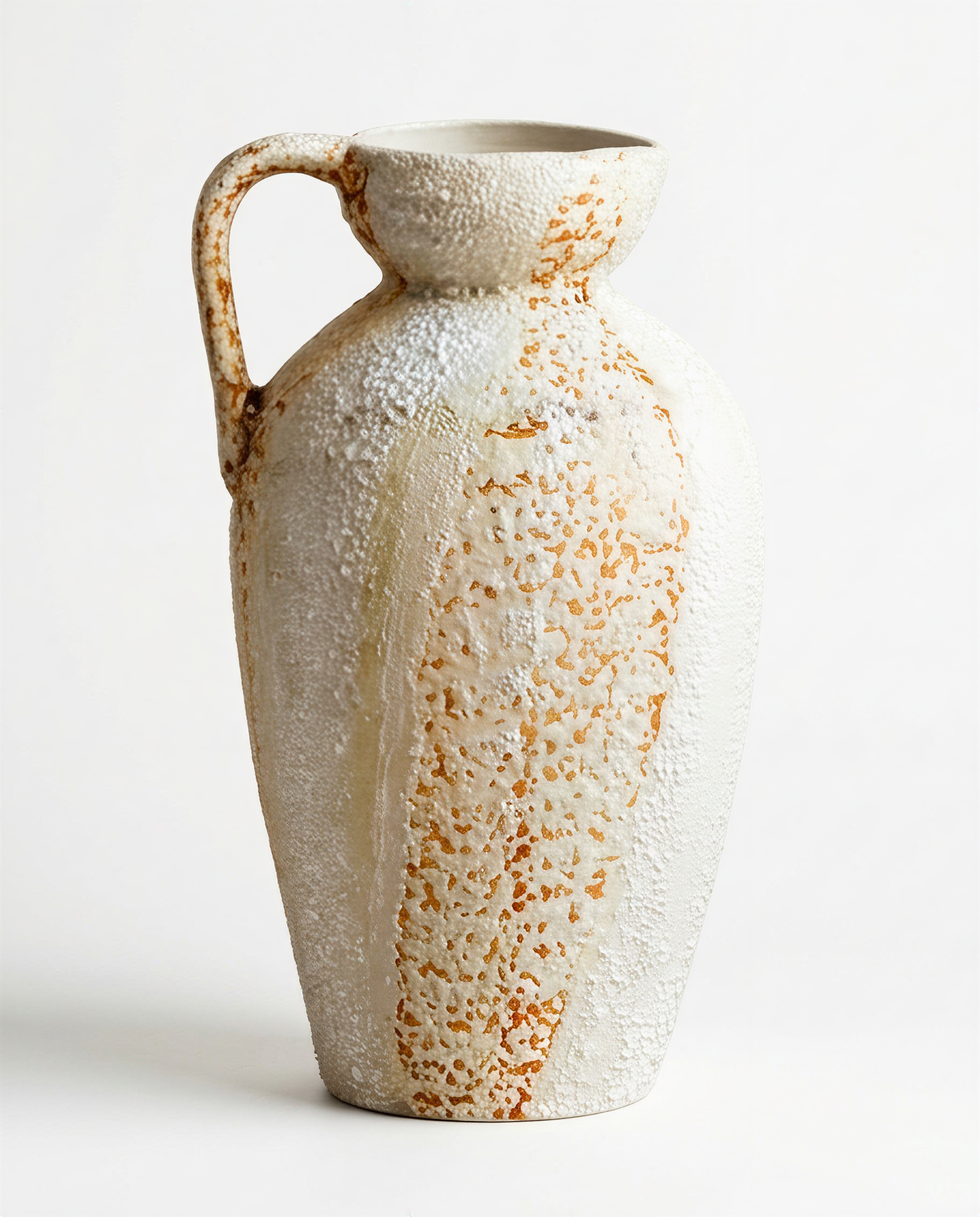 Artisanal Drip Glaze Moon Jar - Textured White & Terracotta Ceramic Vase