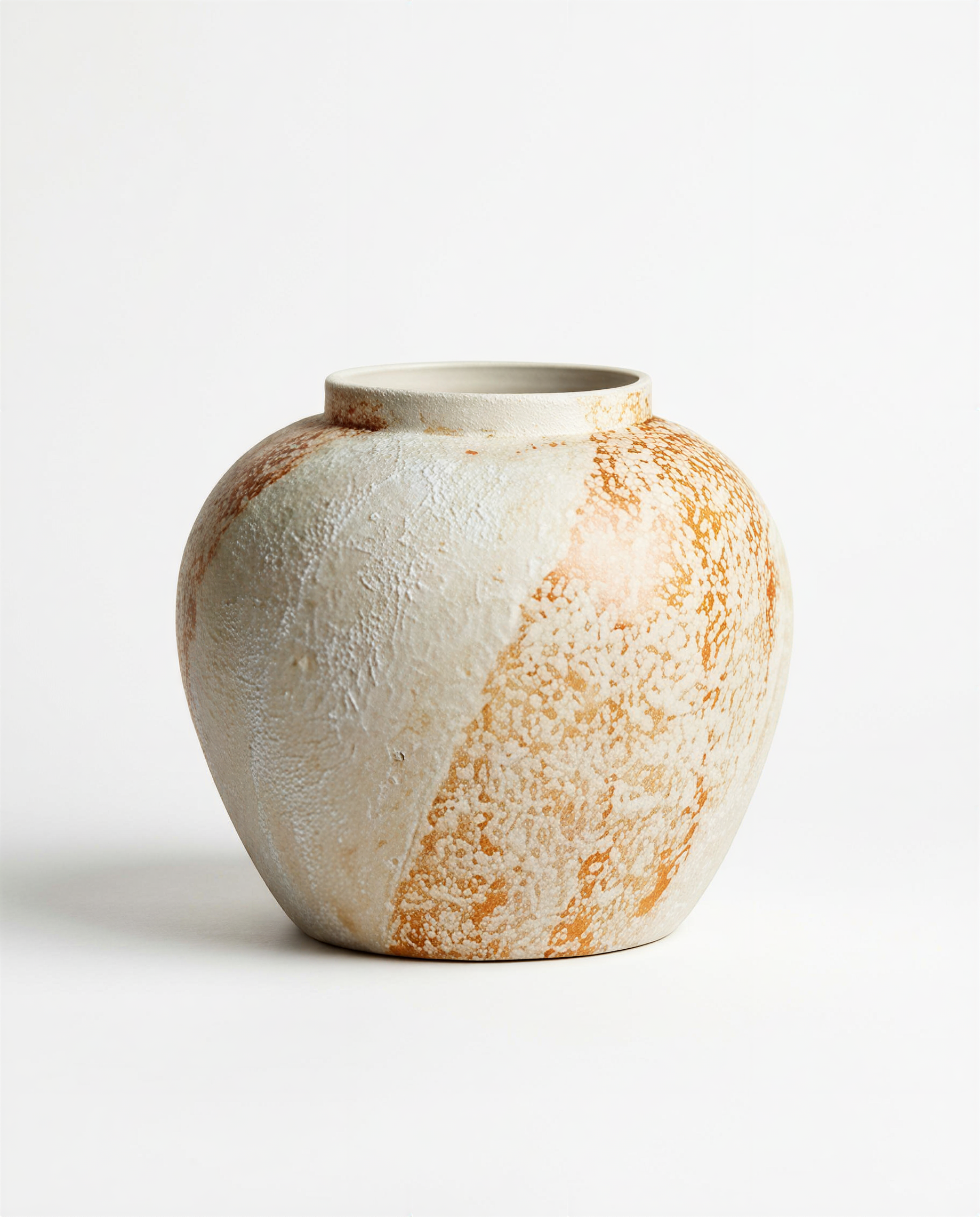 Artisanal Drip Glaze Moon Jar - Textured White & Terracotta Ceramic Vase