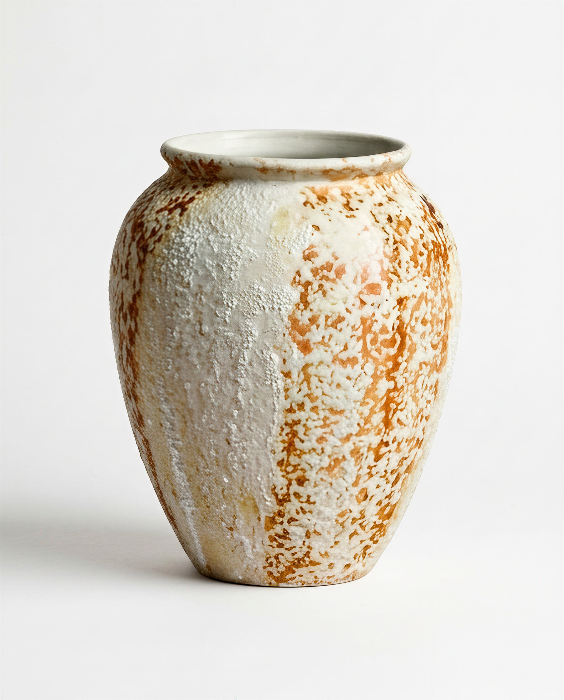 Artisanal Drip Glaze Moon Jar - Textured White & Terracotta Ceramic Vase