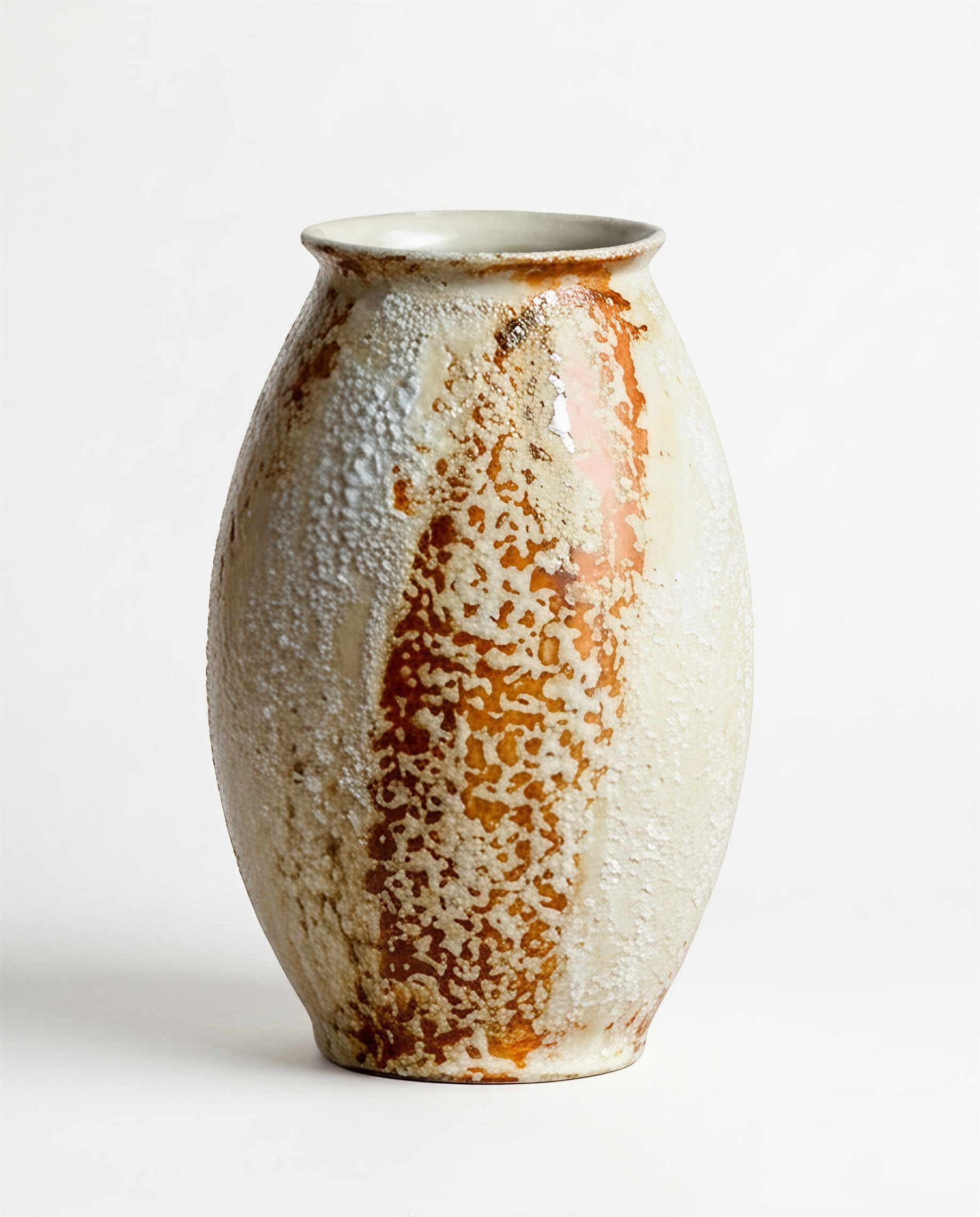 Artisanal Drip Glaze Moon Jar - Textured White & Terracotta Ceramic Vase