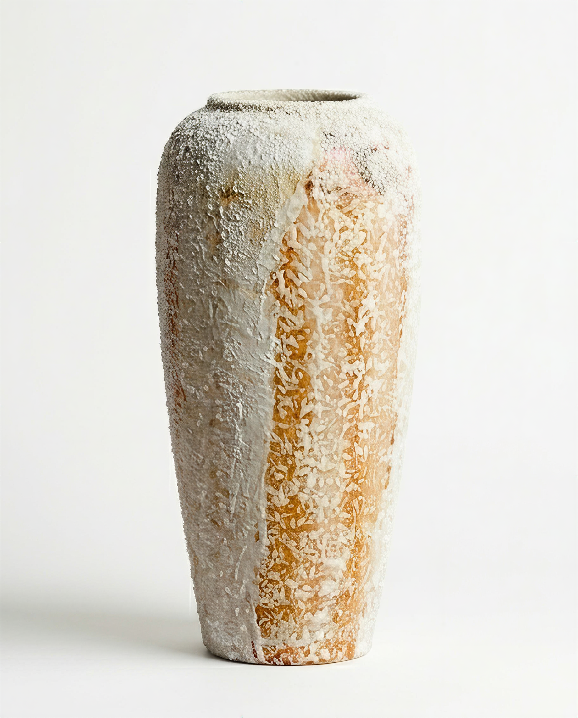 Artisanal Drip Glaze Moon Jar - Textured White & Terracotta Ceramic Vase