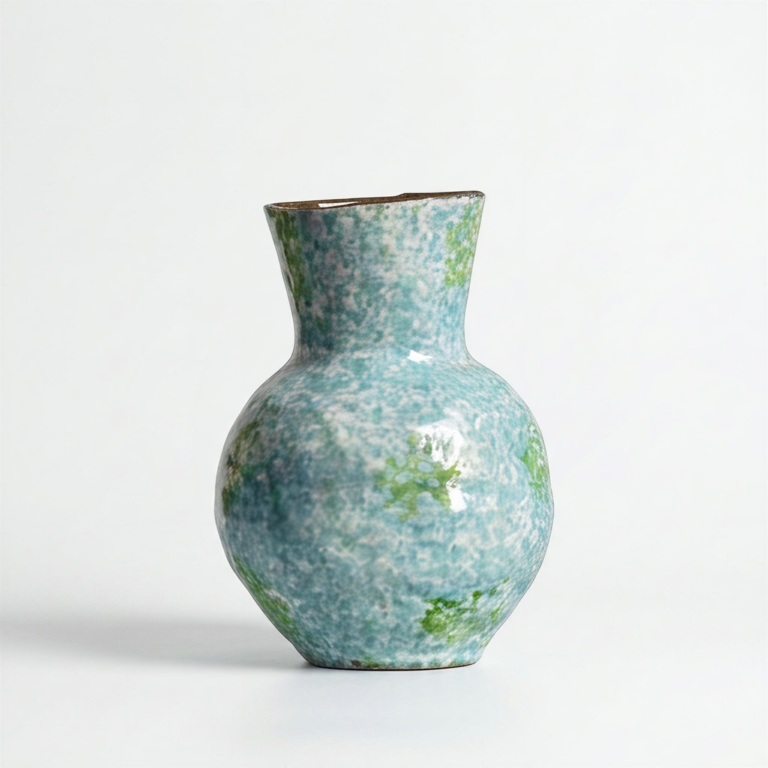 Vintage-Inspired Speckled Blue Ceramic Pitcher Vase – Cottagecore Botanical Jug