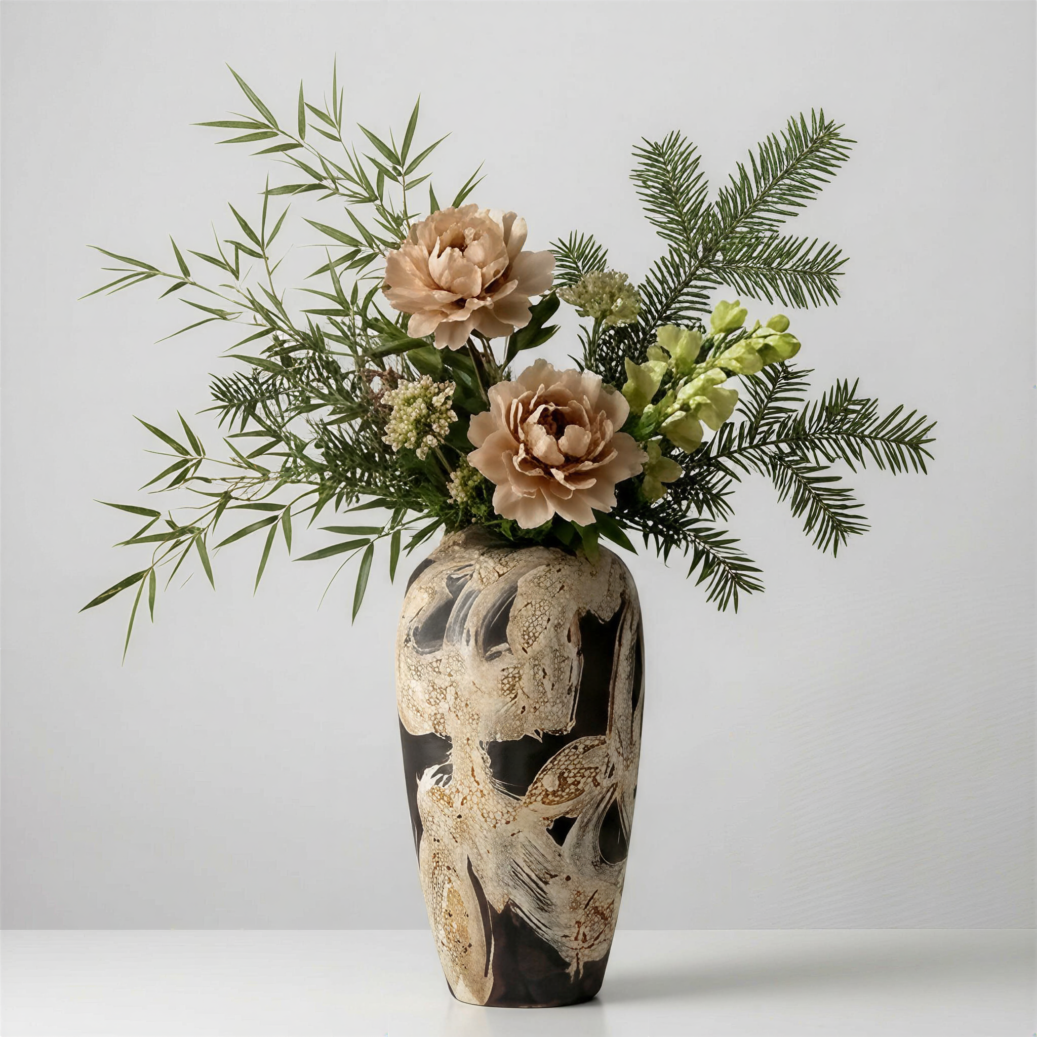 Modern Abstract Calligraphic Stoneware Vase - Black & White Artistic Vessel