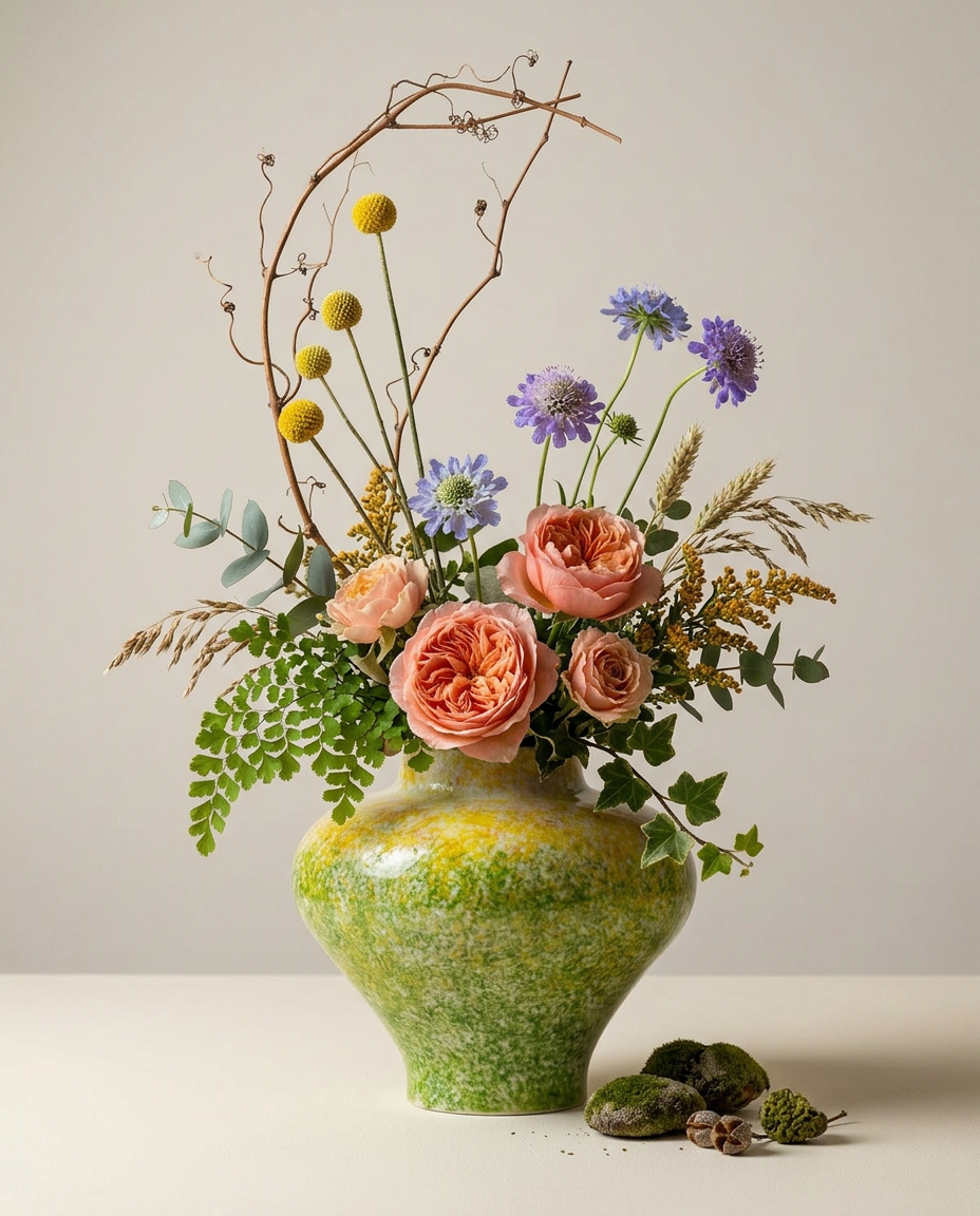 "Sunlit Meadow" Artisanal Reactive Glaze Ceramic Vase