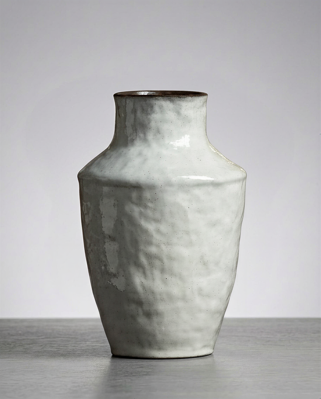 Artisanal Speckled Cream Amphora Vase – Rustic Two-Handled Vessel with Scalloped Rim
