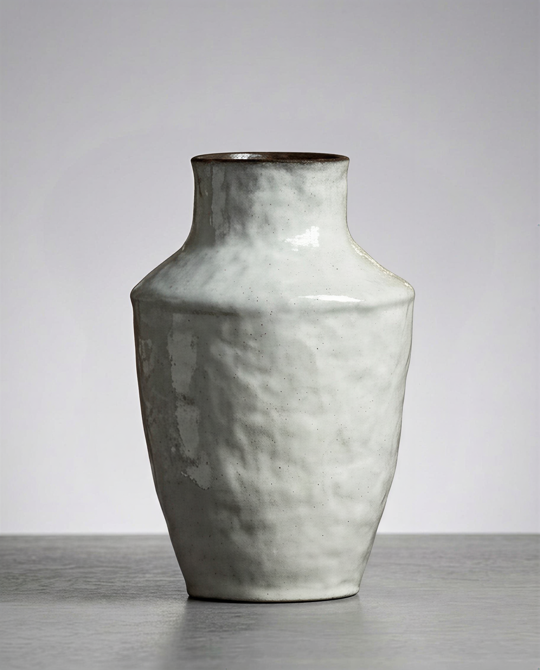 Artisanal Speckled Cream Amphora Vase – Rustic Two-Handled Vessel with Scalloped Rim