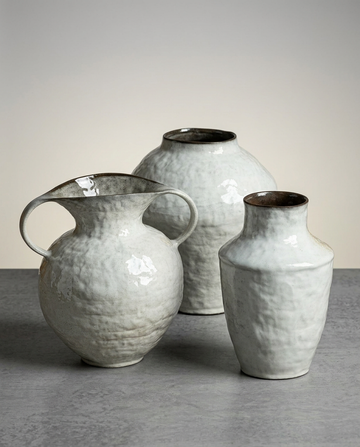 Artisanal Speckled Cream Amphora Vase – Rustic Two-Handled Vessel with Scalloped Rim