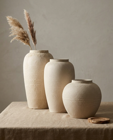 Off-White Textured Ceramic Flower Vase – Large Decorative Bud Vase for Modern Home Decor