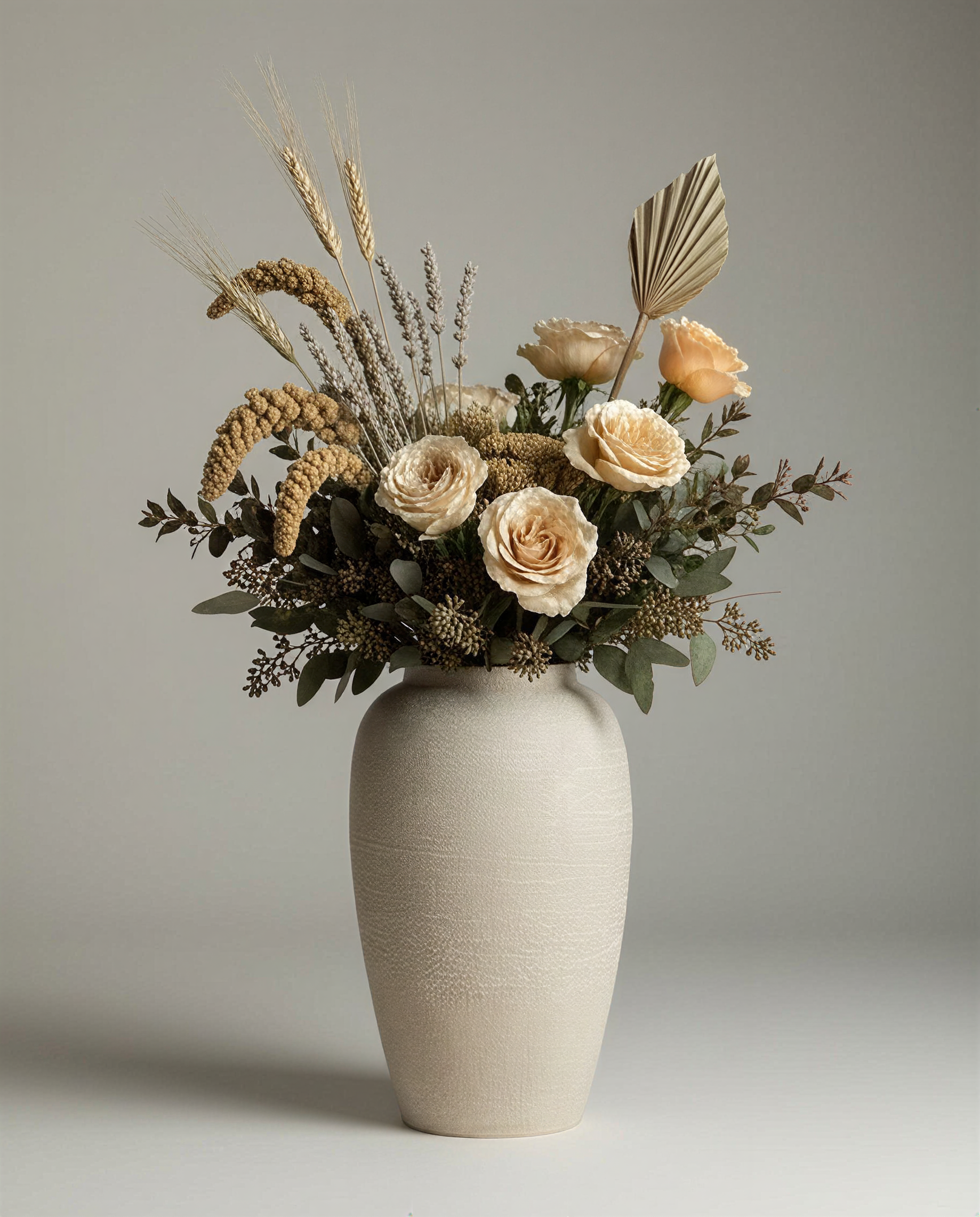 Off-White Textured Ceramic Flower Vase – Large Decorative Bud Vase for Modern Home Decor
